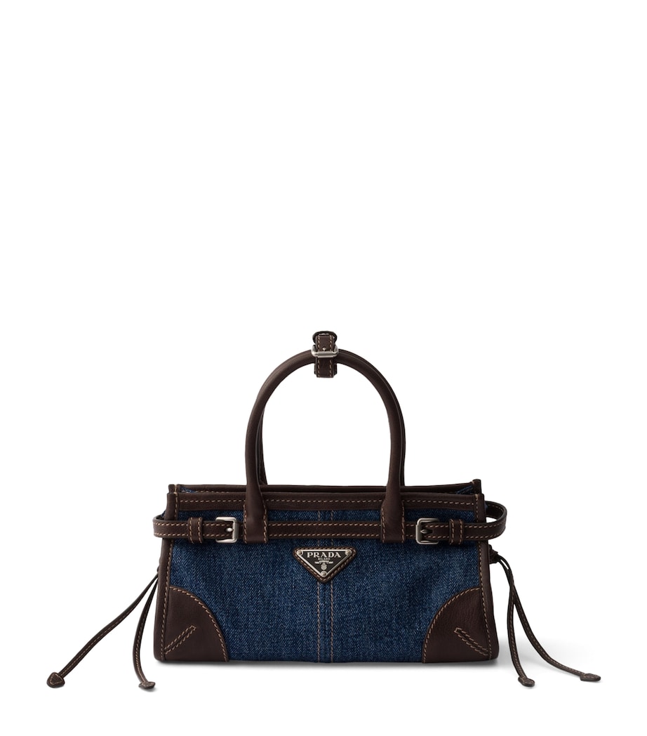 Prada Small Denim Bonnie Shoulder Bag Blue Image 1