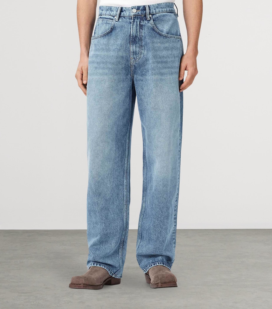 AllSaints Mens Rivet Straight Jeans Light Indigo Image 3