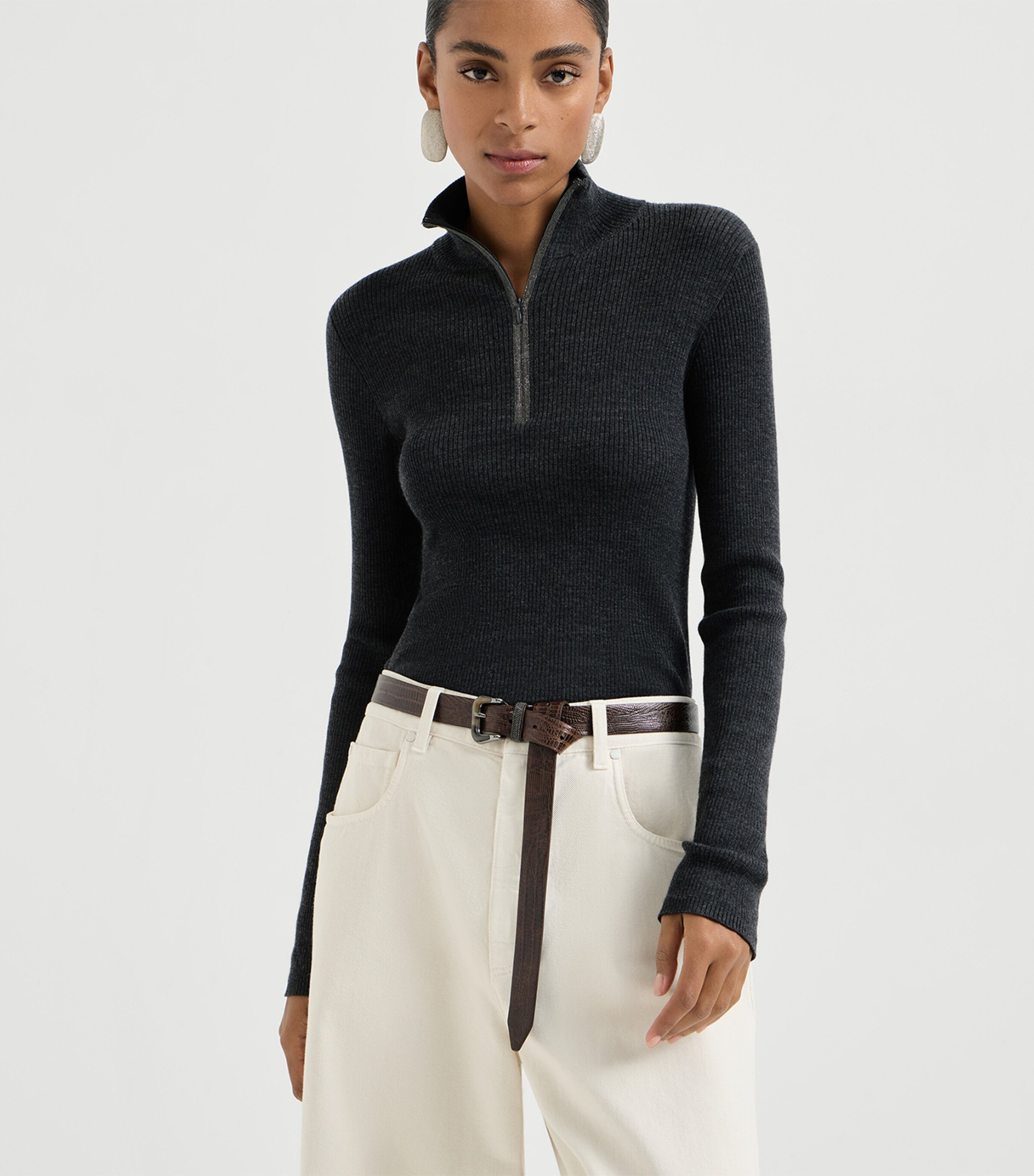 Brunello Cucinelli Womens Virgin Wool-Cashmere Half-Zip Sweater Image 4