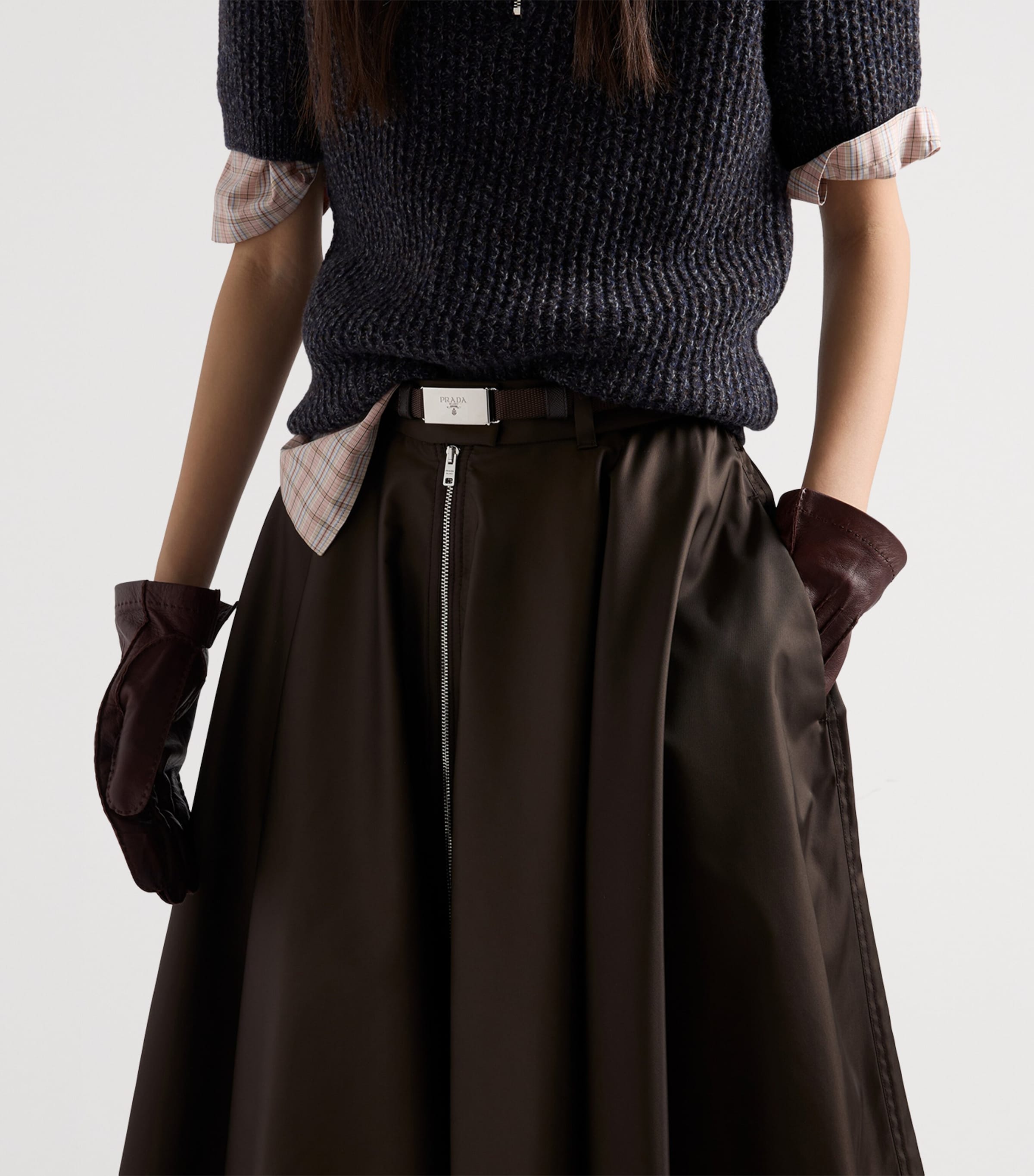 Prada Womens Re-Nylon Midi Skirt Brown Image 4