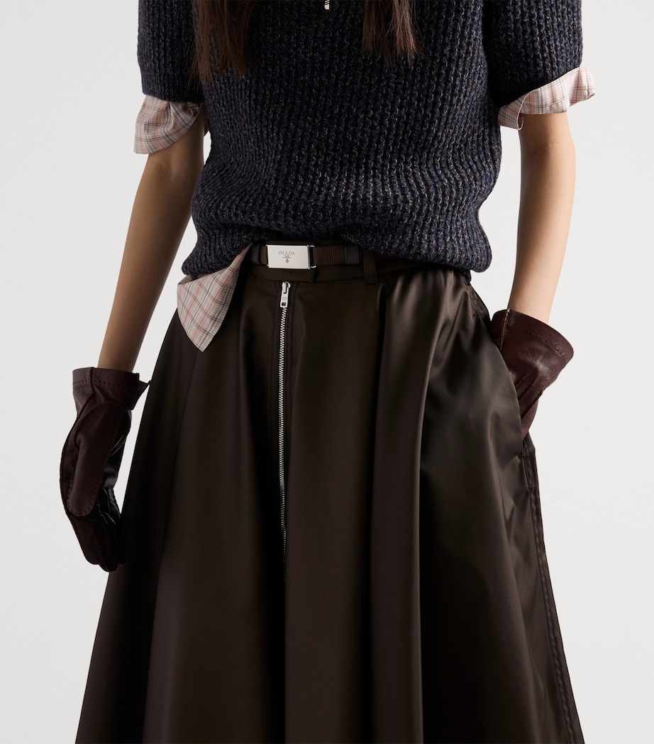 Prada Womens Re-Nylon Midi Skirt Brown Image 4