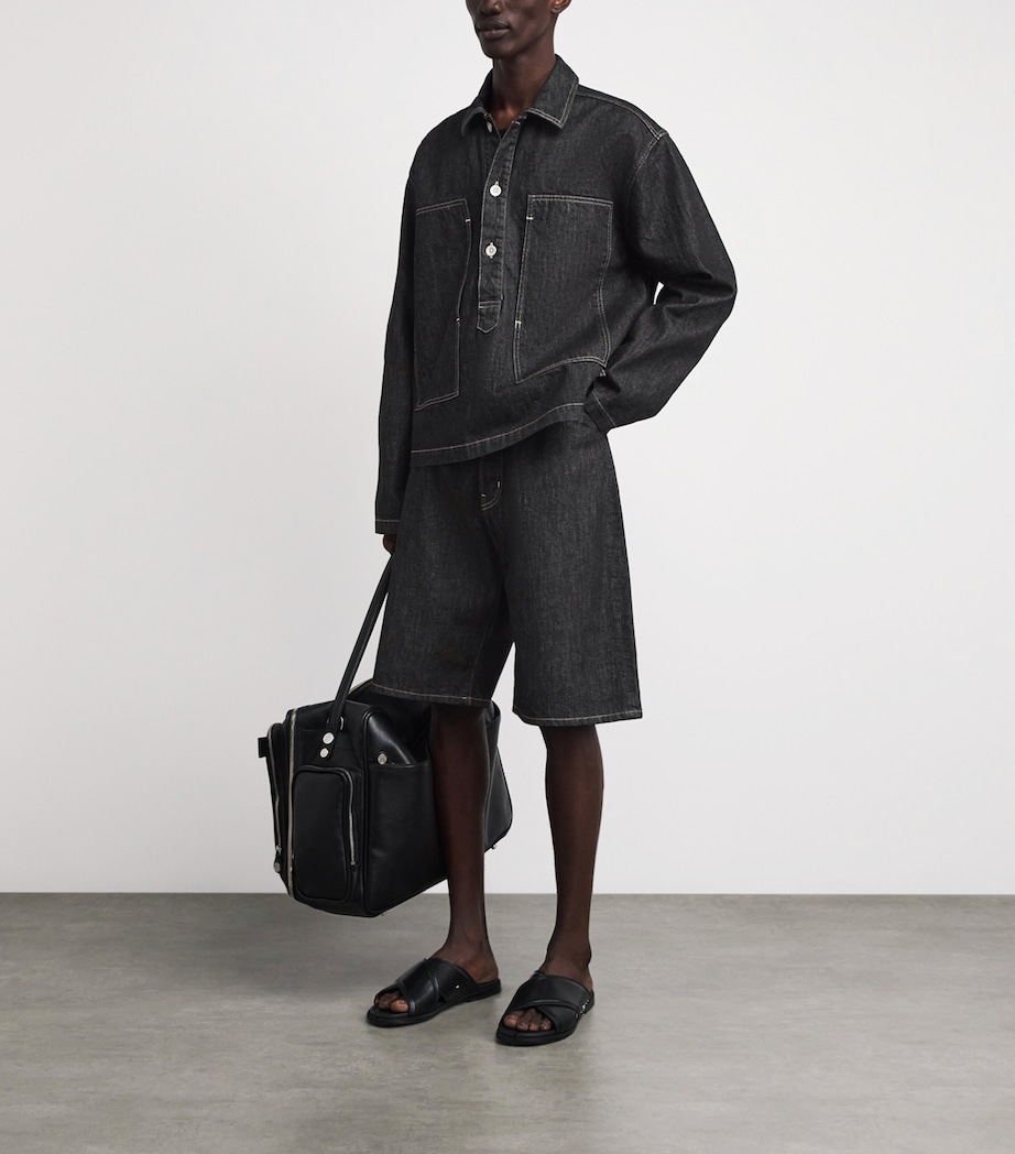 Studio Nicholson Mens Wide-Leg Denim Shorts Black / White Weft Image 2
