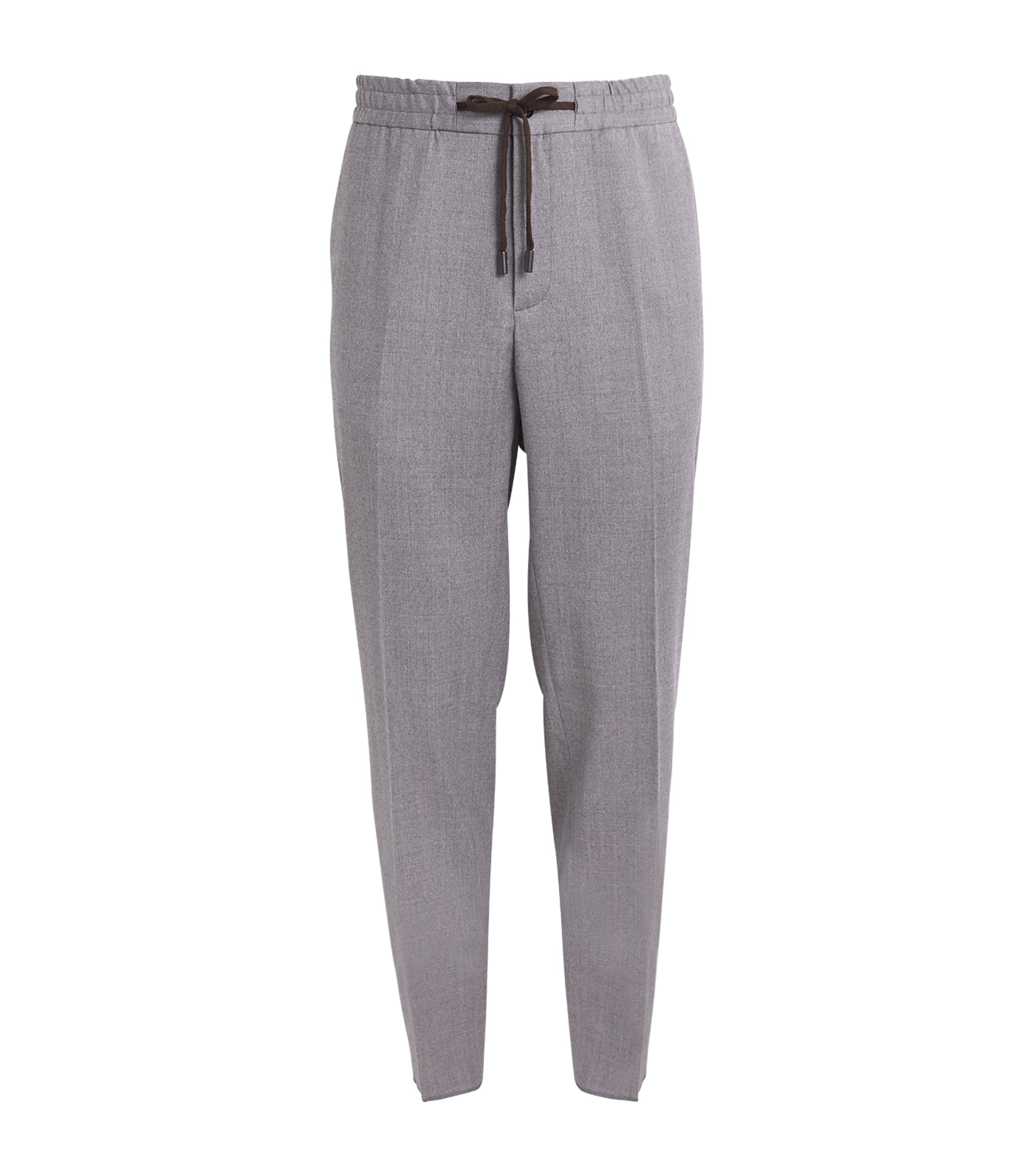 Maurizio Baldassari Mens Stretch-Virgin Wool Drawstring Trousers Warm Light Grey Image 1