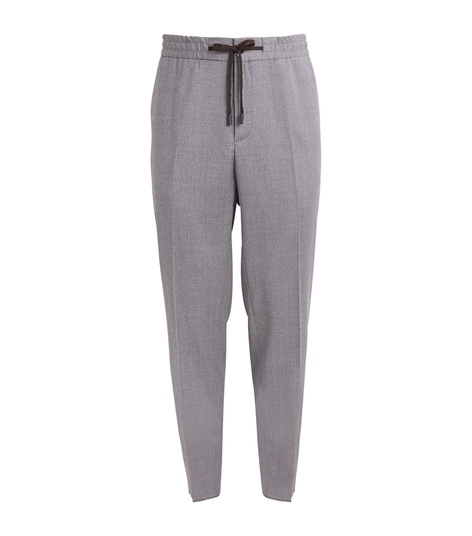 Maurizio Baldassari Mens Stretch-Virgin Wool Drawstring Trousers Warm Light Grey Image 1