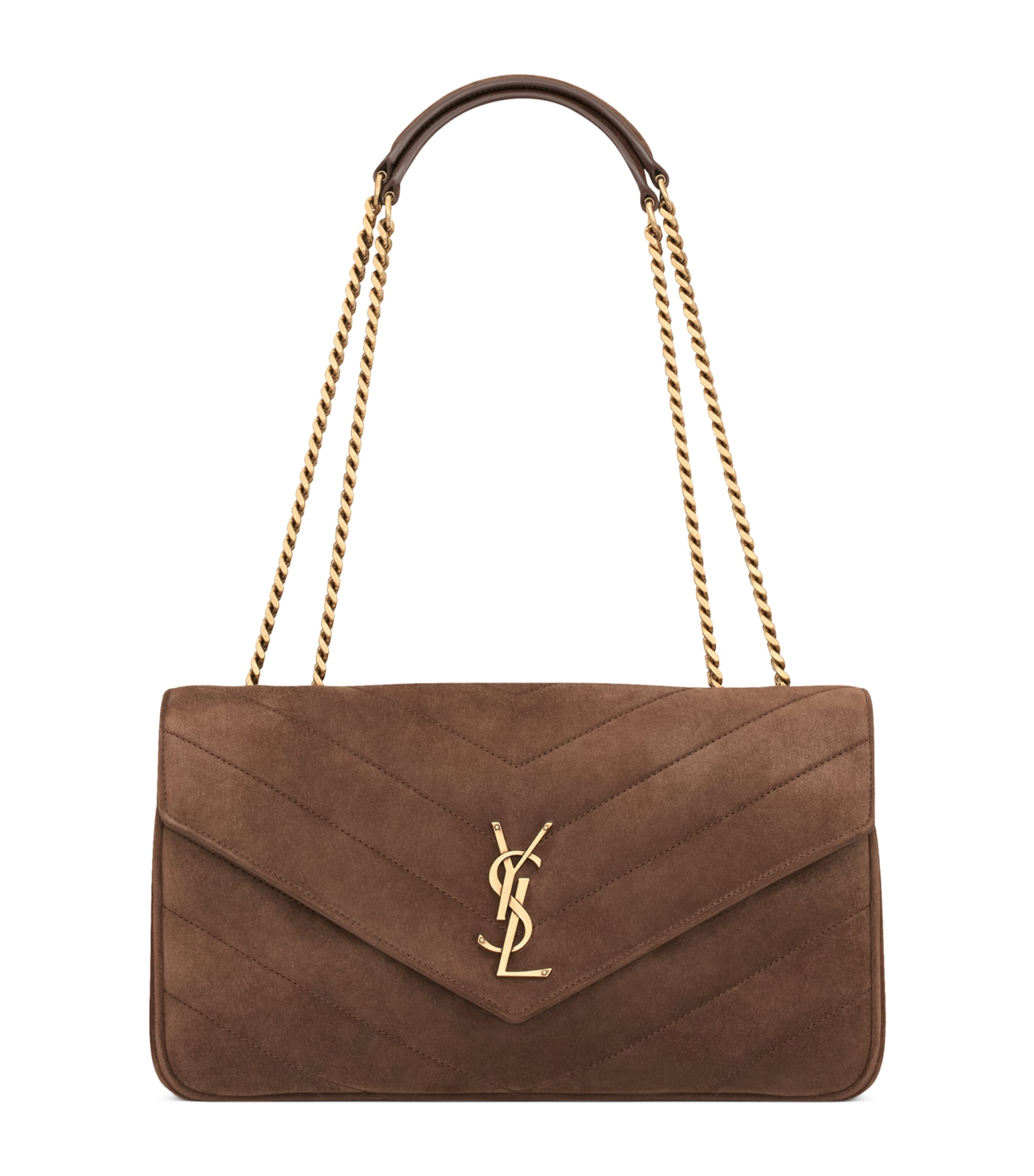 Saint Laurent Medium Suede Loulou Shoulder Bag In Brown