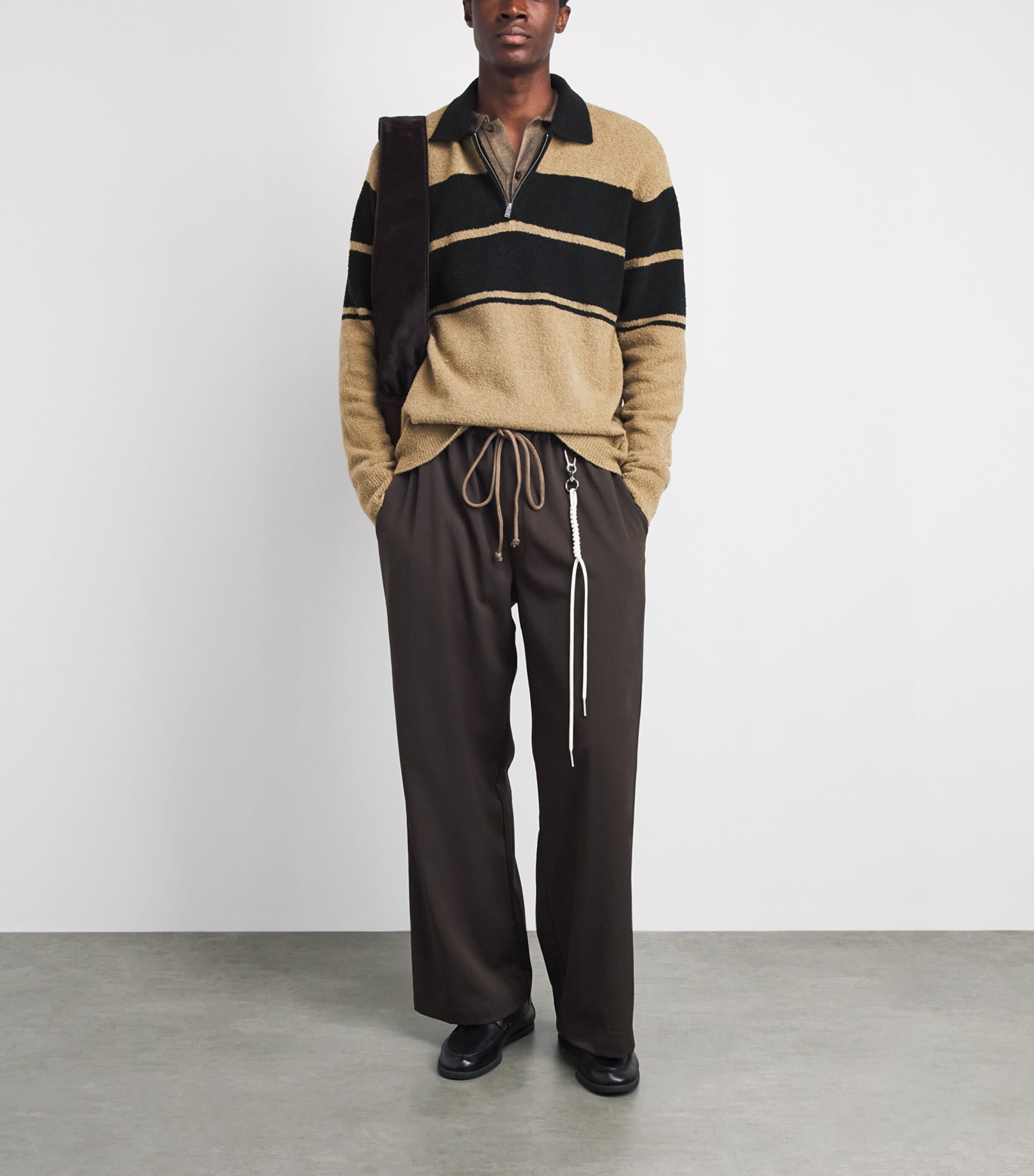 Samsøe Samsøe Mens Stripe Sanino Quarter-Zip Sweater Washed Black St. Image 2