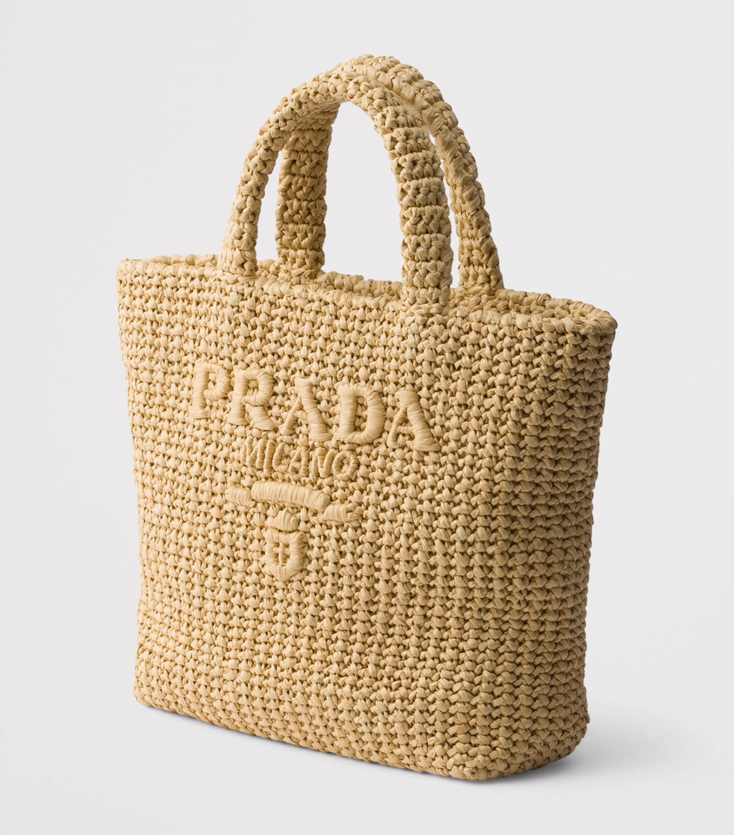 Prada Small Crochet Tote Bag Neutral Image 6