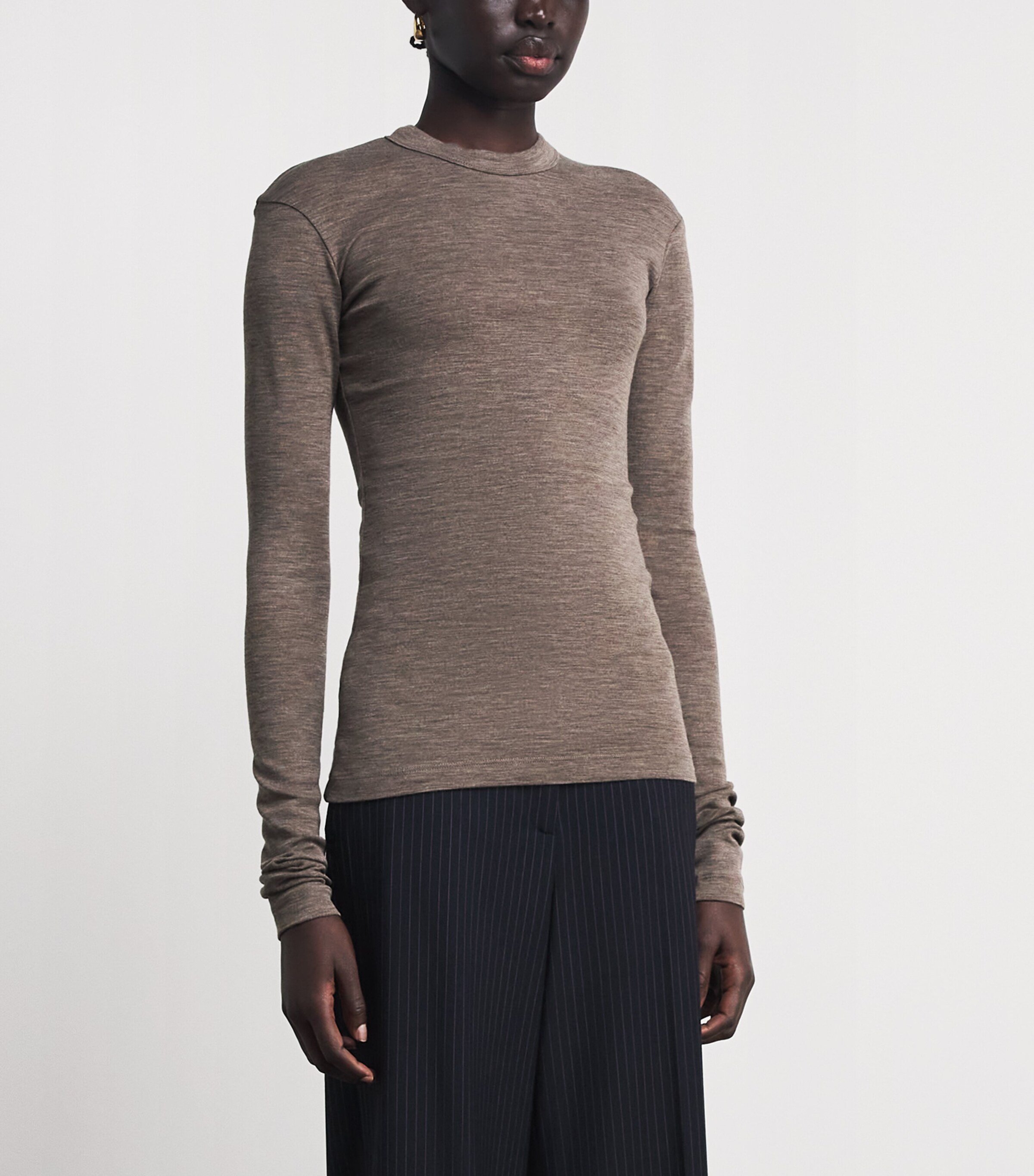 BITE Studios Womens Merino Wool Long-Sleeve T-Shirt Quartz Melange Image 4