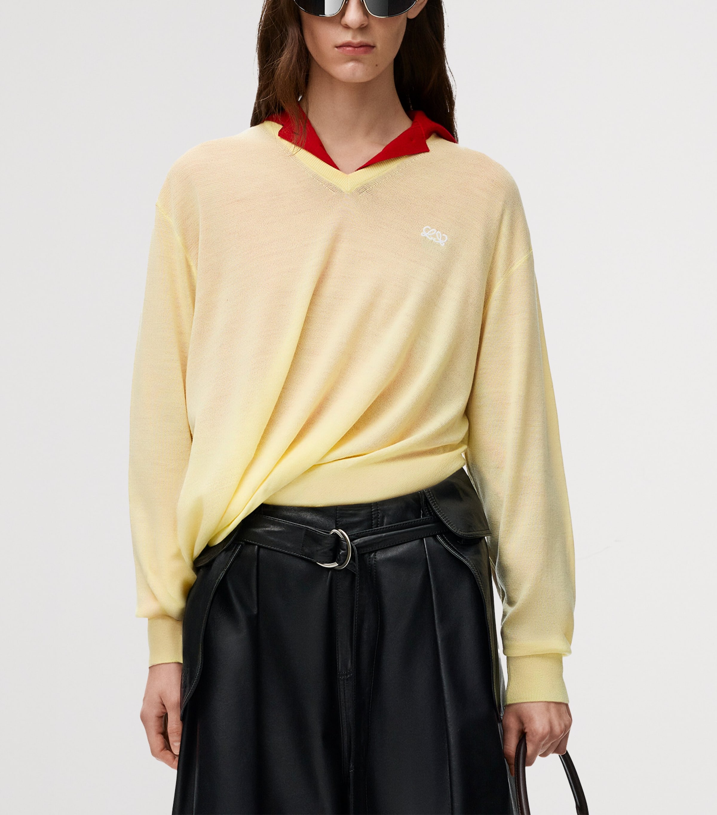 LOEWE Womens Wool-Blend V-Neck Sweater Light Yellow Image 3