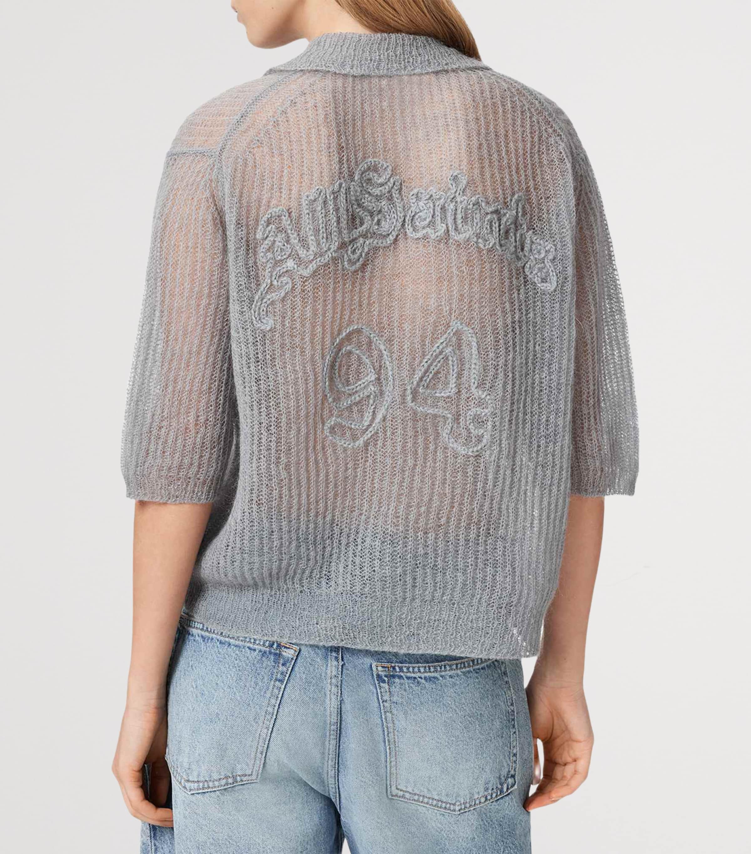 AllSaints Womens Mohair-Blend Anabel Polo Top Steel Blue Image 4