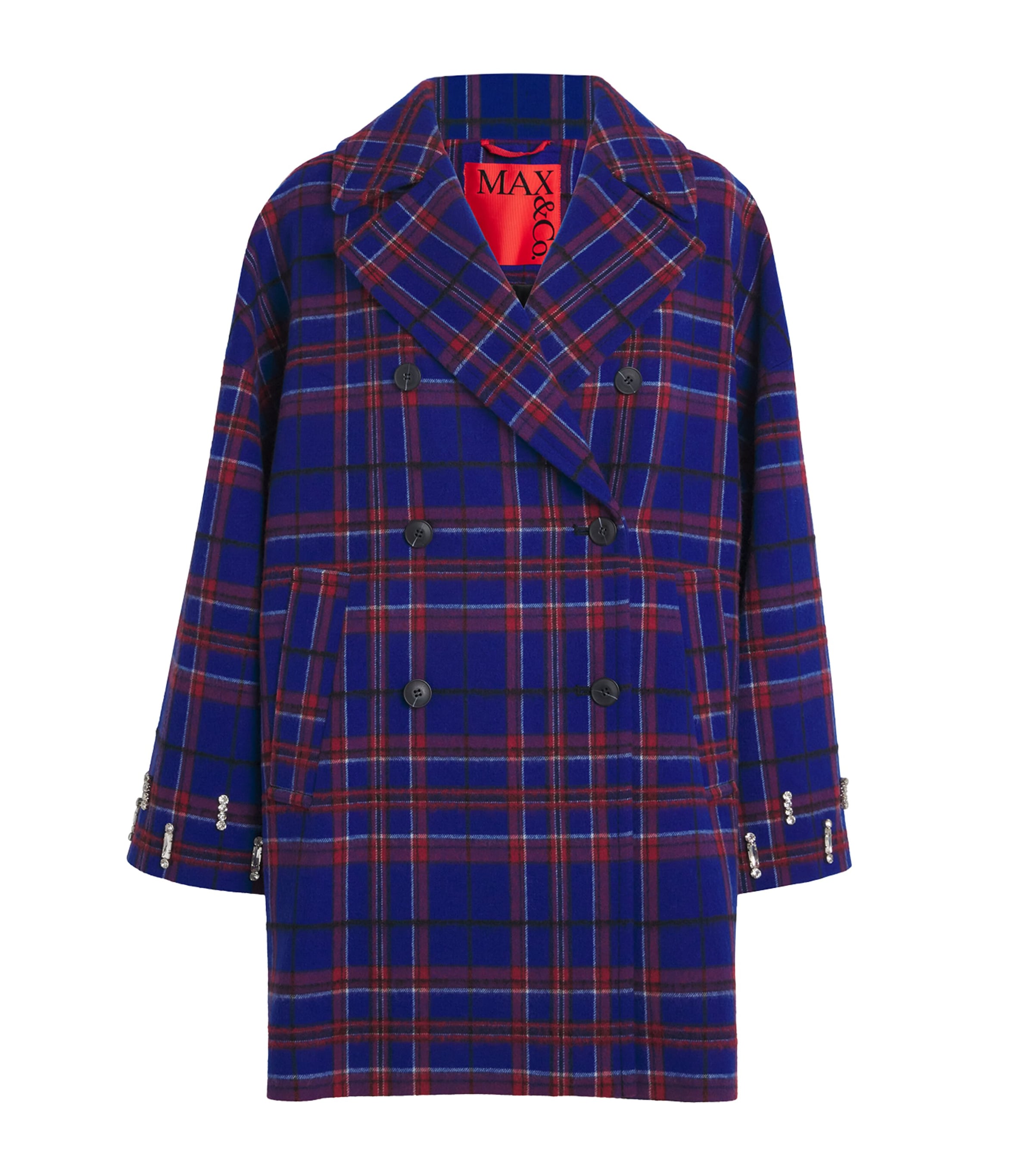 Max & Co Wool-blend Check Pea Coat In Blue