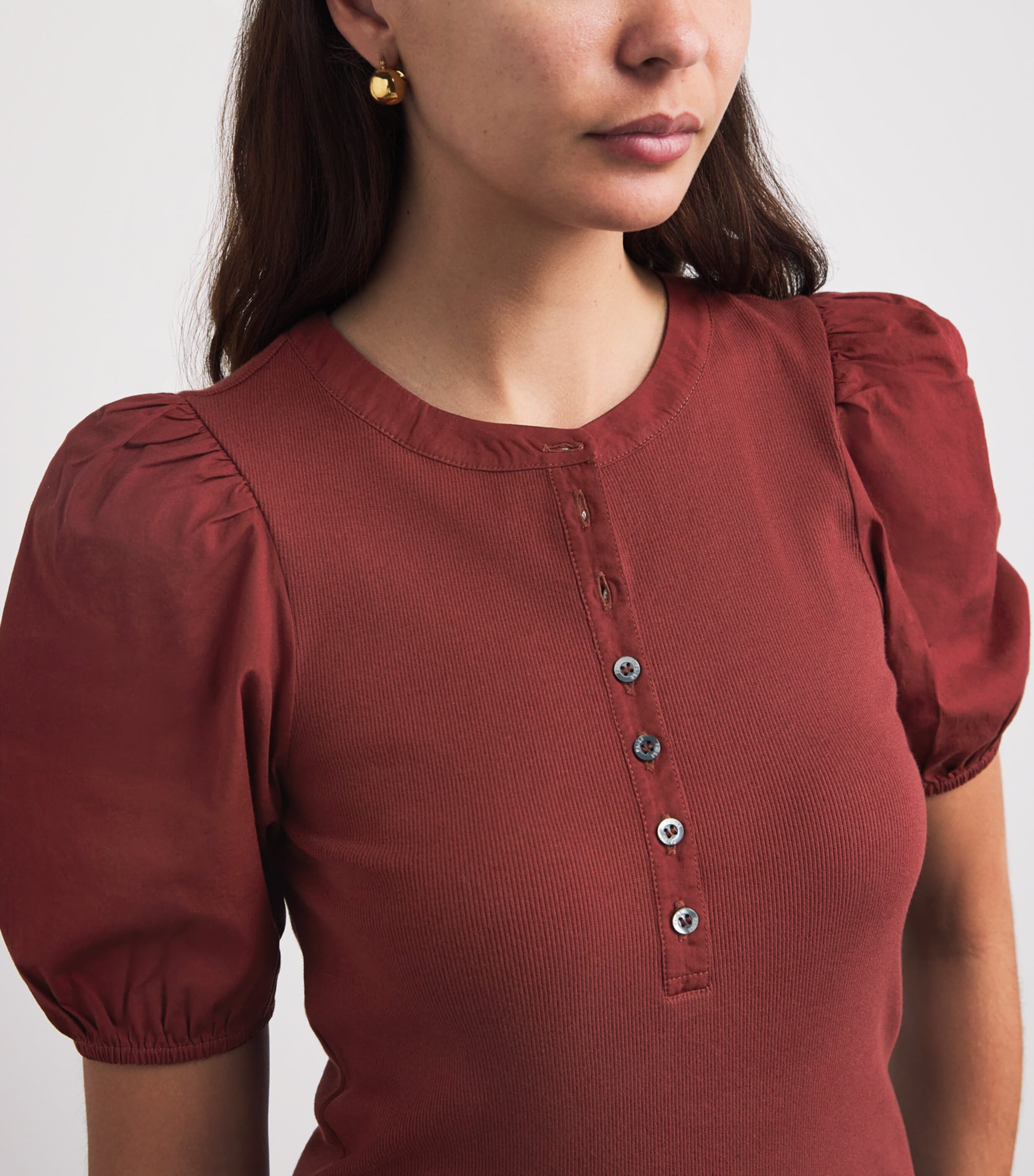 PAIGE Womens Stretch-Cotton Brandy Top Burnt Sienna Image 3