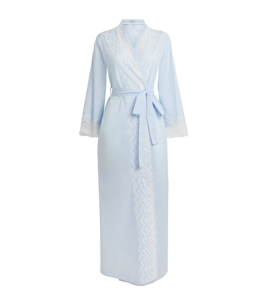 Bocan Womens Cotton Lace-Trim Yasmine Robe Baby Blue Image 1