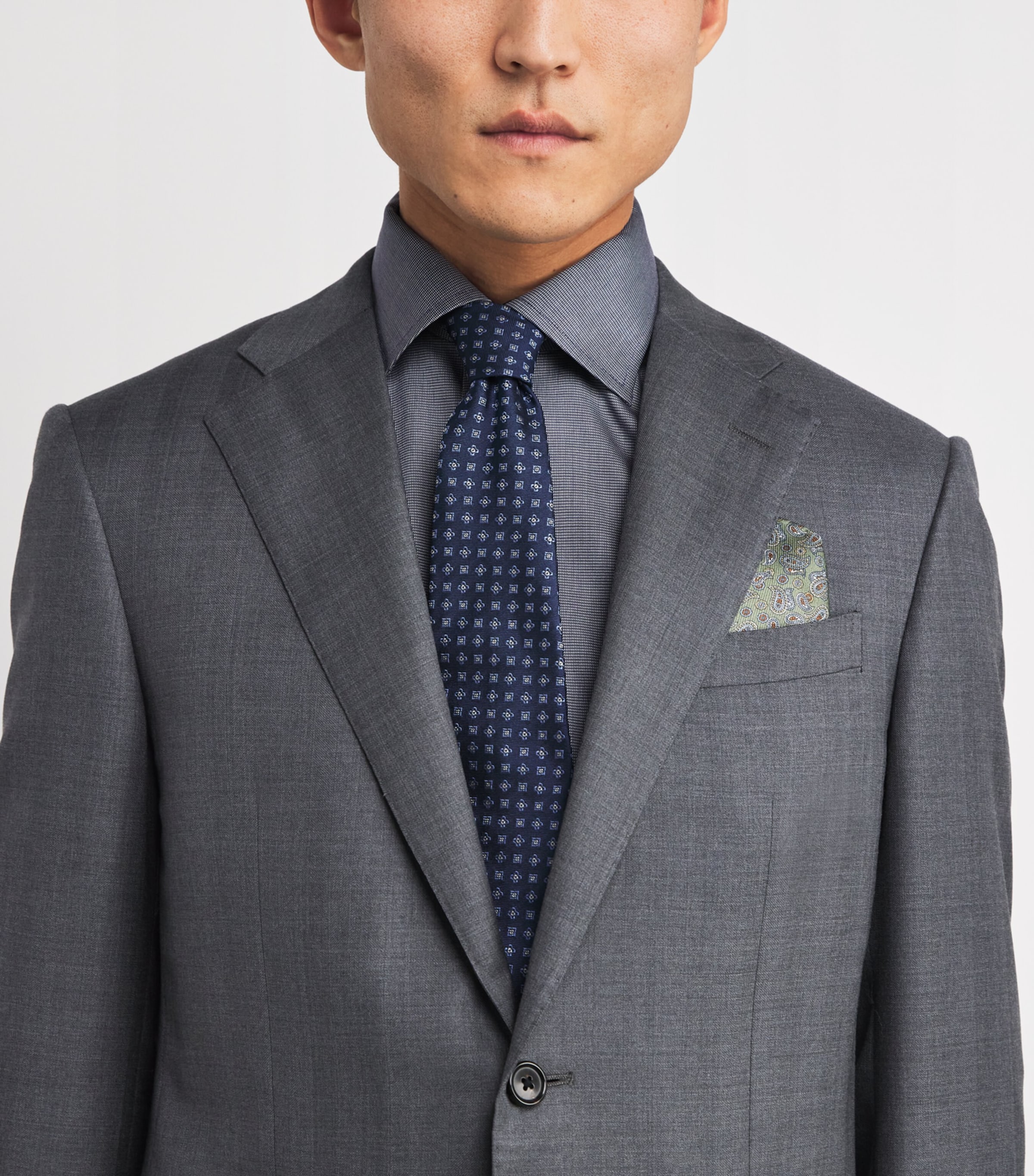 Silk Print Pocket Square 64 NAVY BLUE Image 2