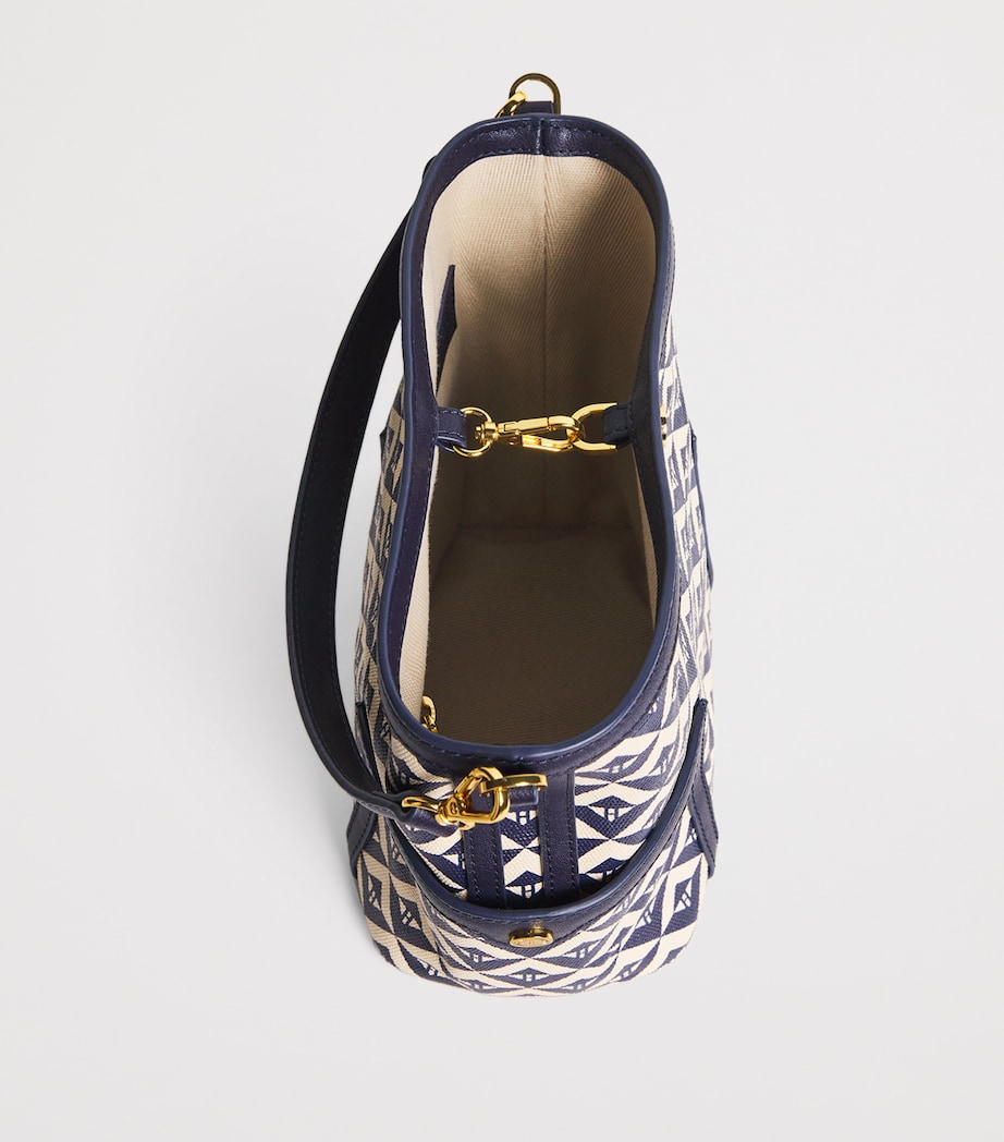 Coated Canvas Geometric Bucket Bag NAVY Image 4