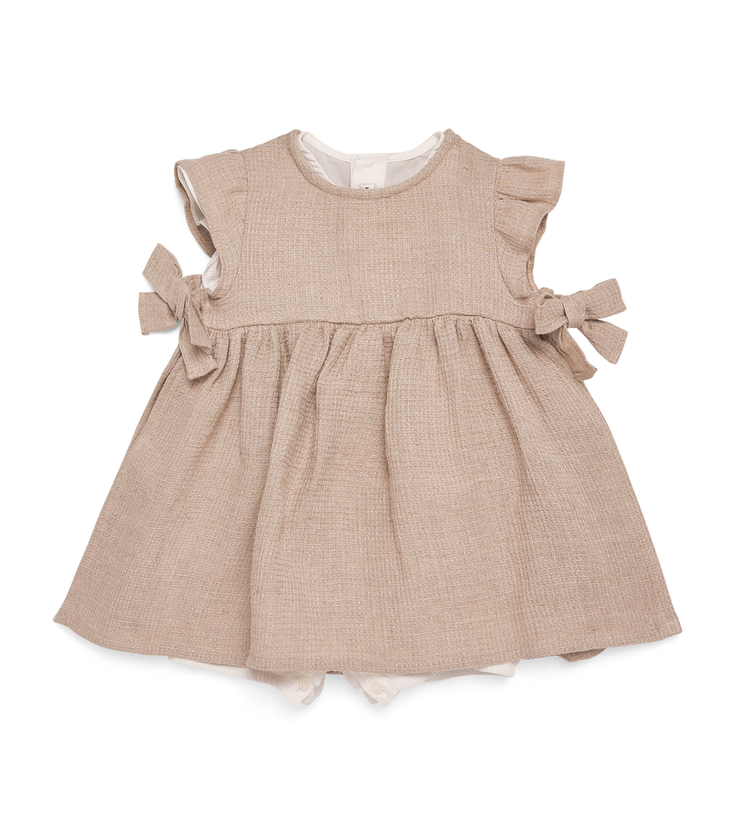 Il Gufo Linen Side-Bow Dress (3-18 Months) Light Beige Image 1