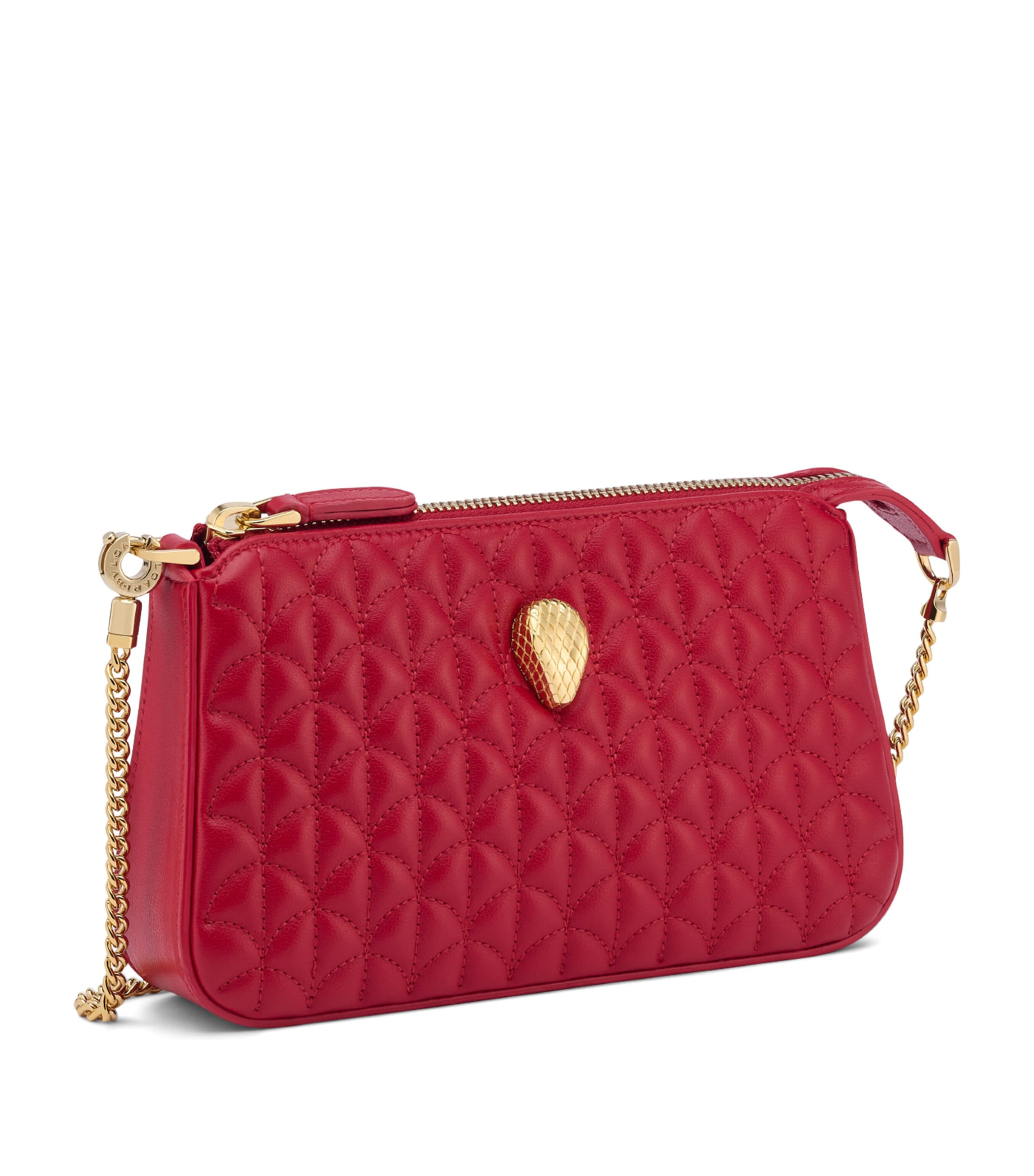 Bvlgari Womens Red Serpenti Sugarloaf Quilted Leather Clutch