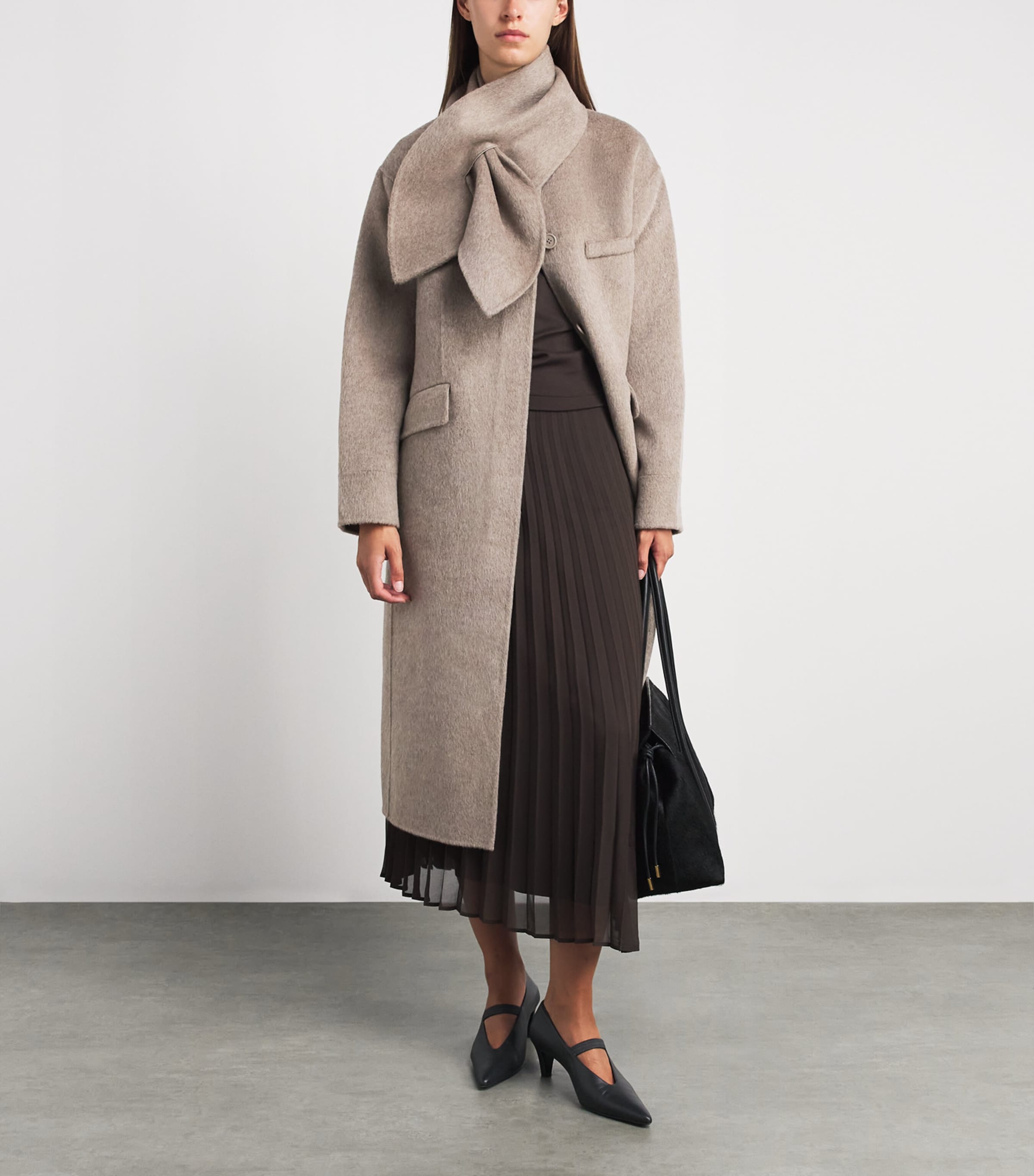 Claudie Pierlot Womens Wool-Blend Longline Coat Beige Image 2