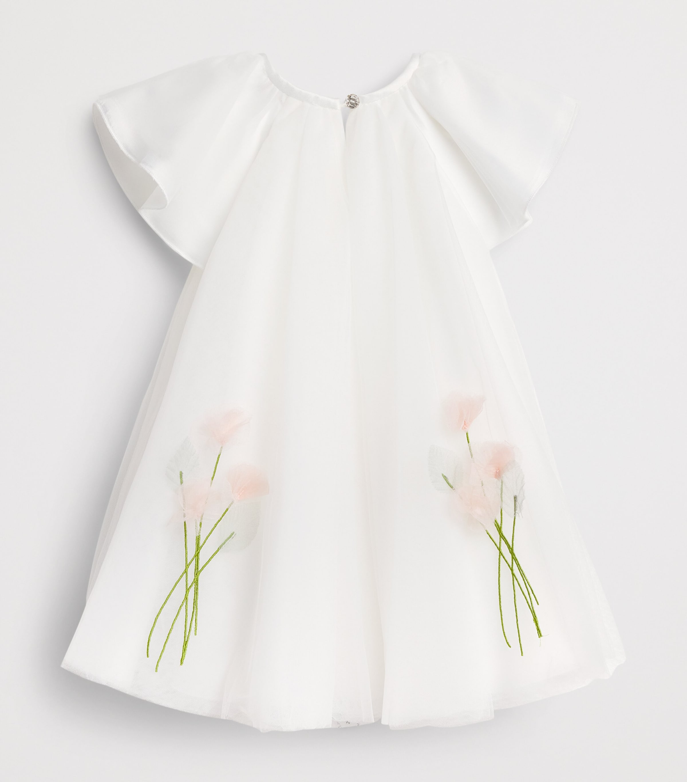 Monnalisa Tulle Floral-Appliqué Dress (6 Months-3 Years) Cream Image 2