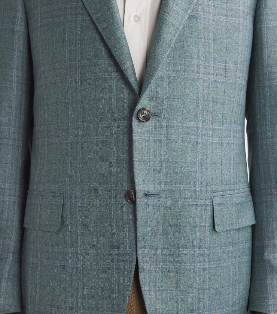 Canali Mens Silk-Cashmere Chequered Blazer Image 6