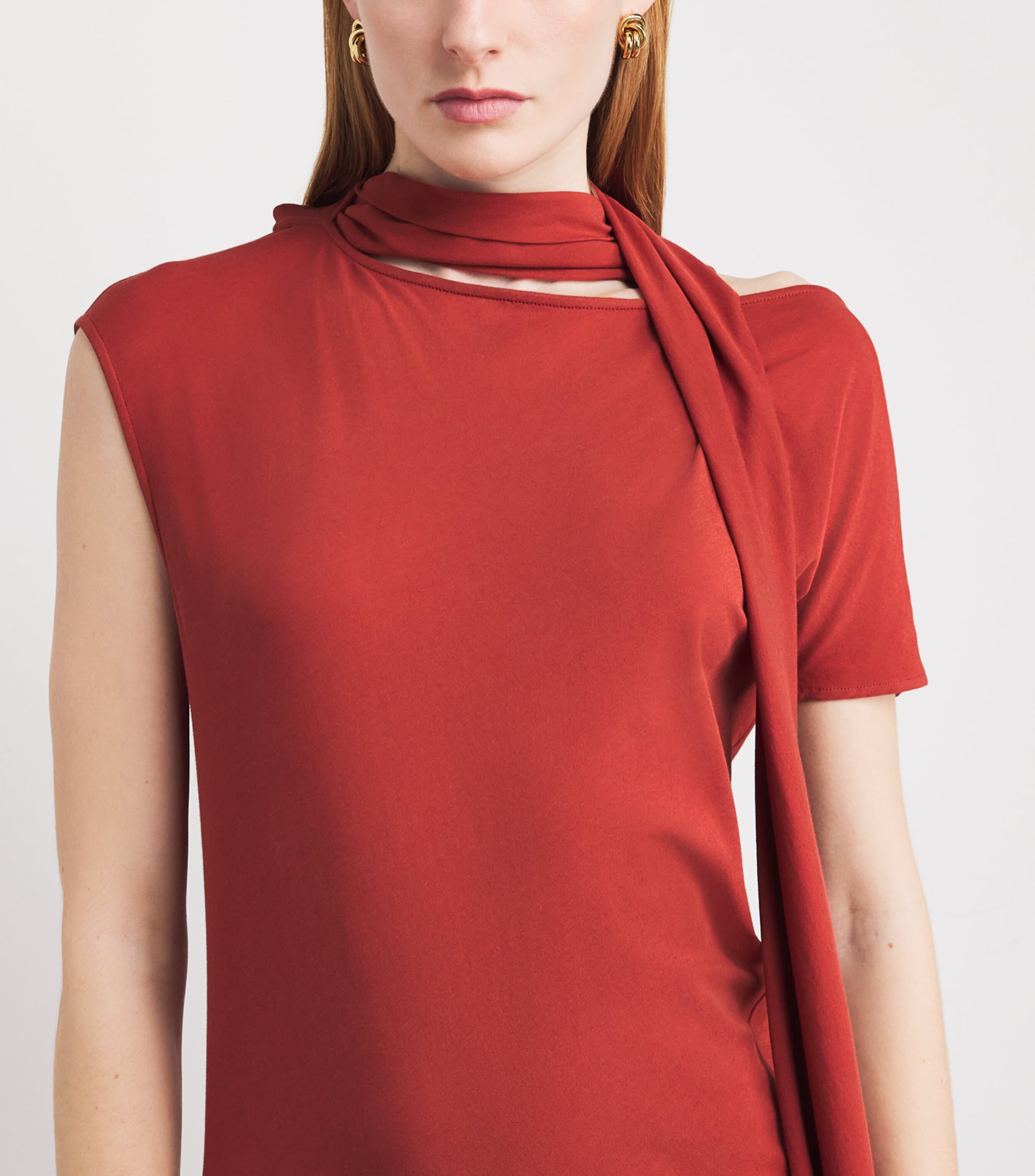 Cotton Scarf-Detail Maxi Dress LACQUER RED Image 4