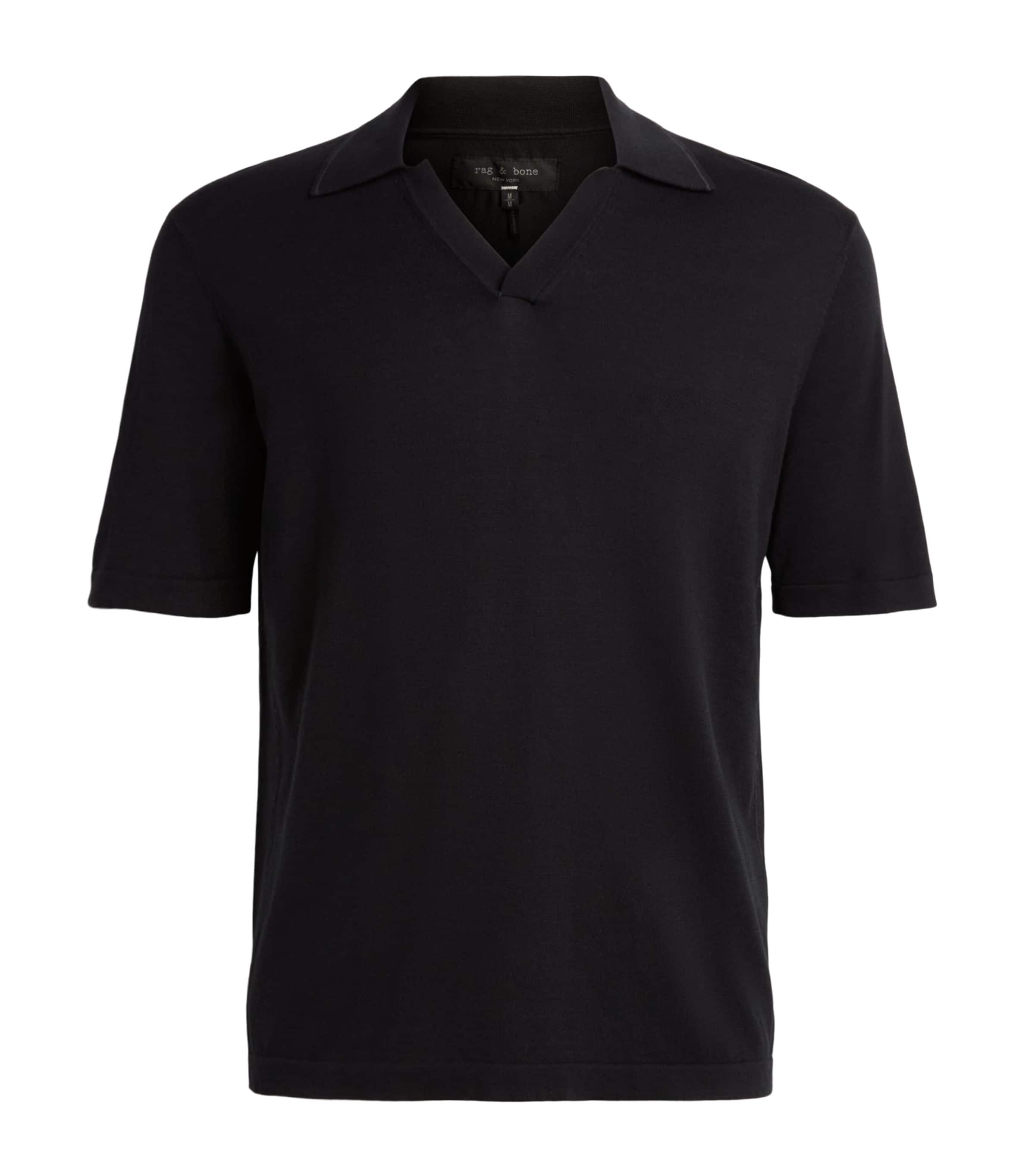 Rag & Bone Mens Silk-Cotton Conrad Polo Shirt Black Image 1