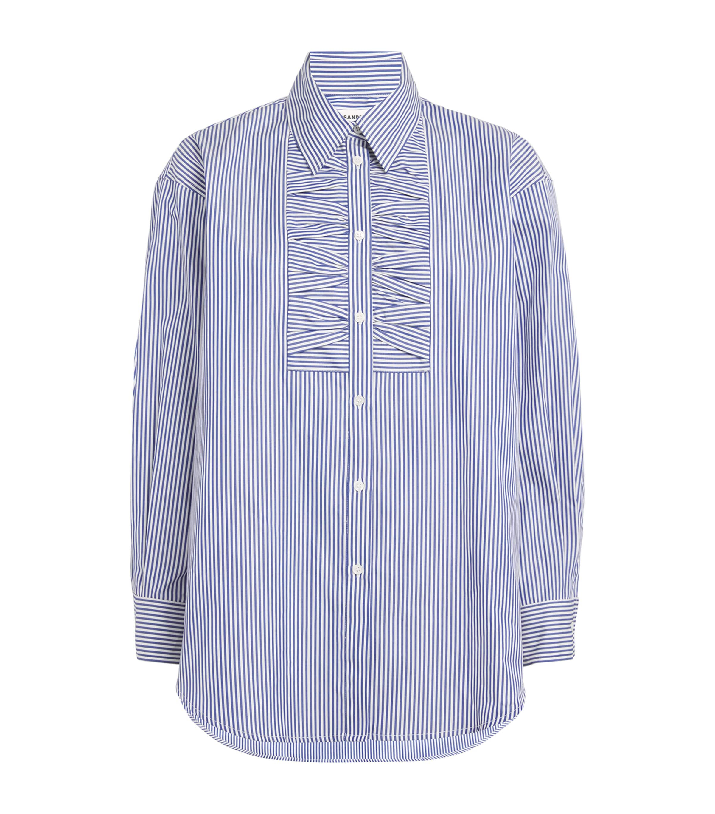 Shop Sandro Cotton Striped Shirt In Blue