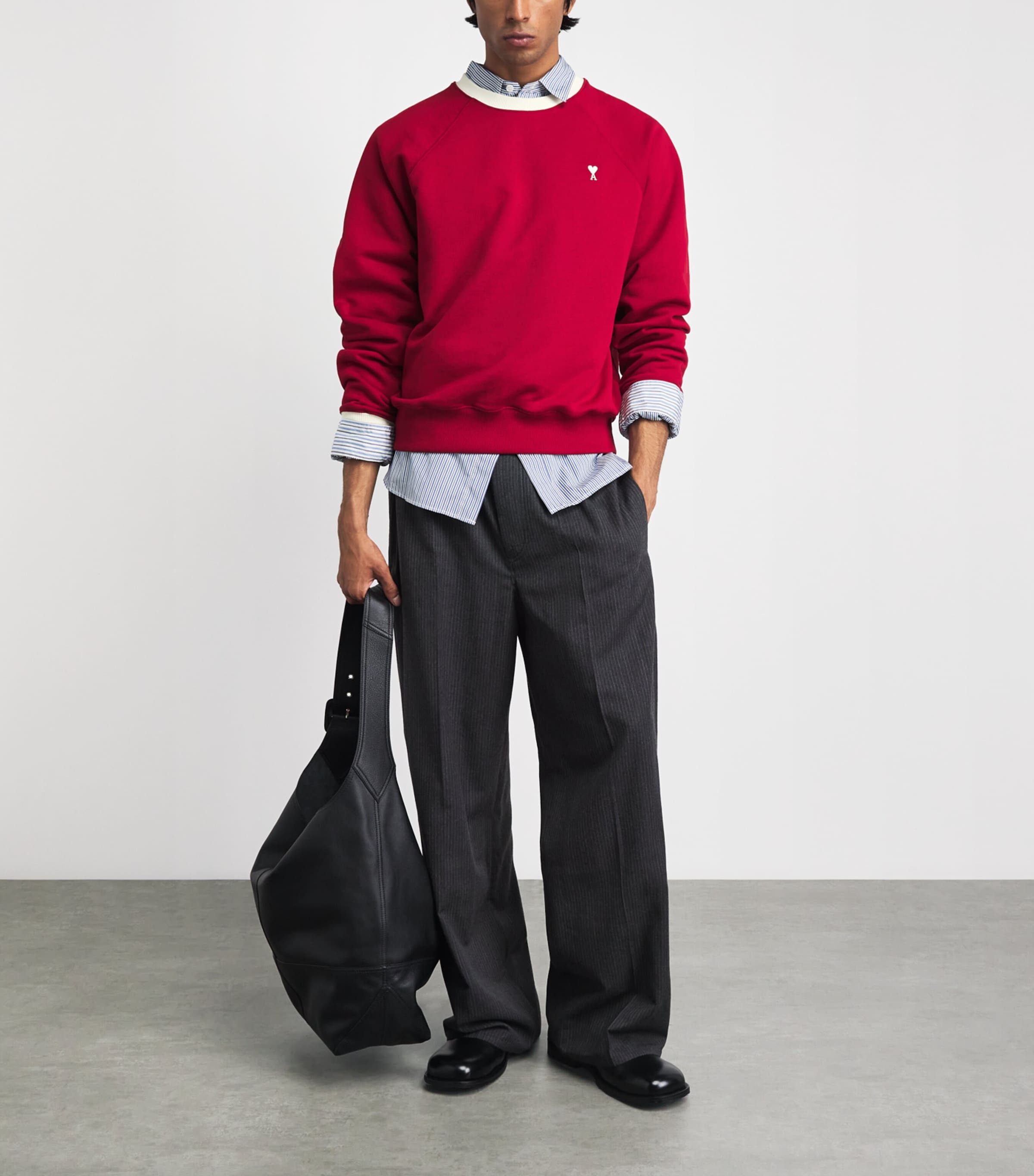 AMI Paris Mens Cotton Bicolour Ami de Coeur Sweatshirt Rouge Rubis/ivr Image 2