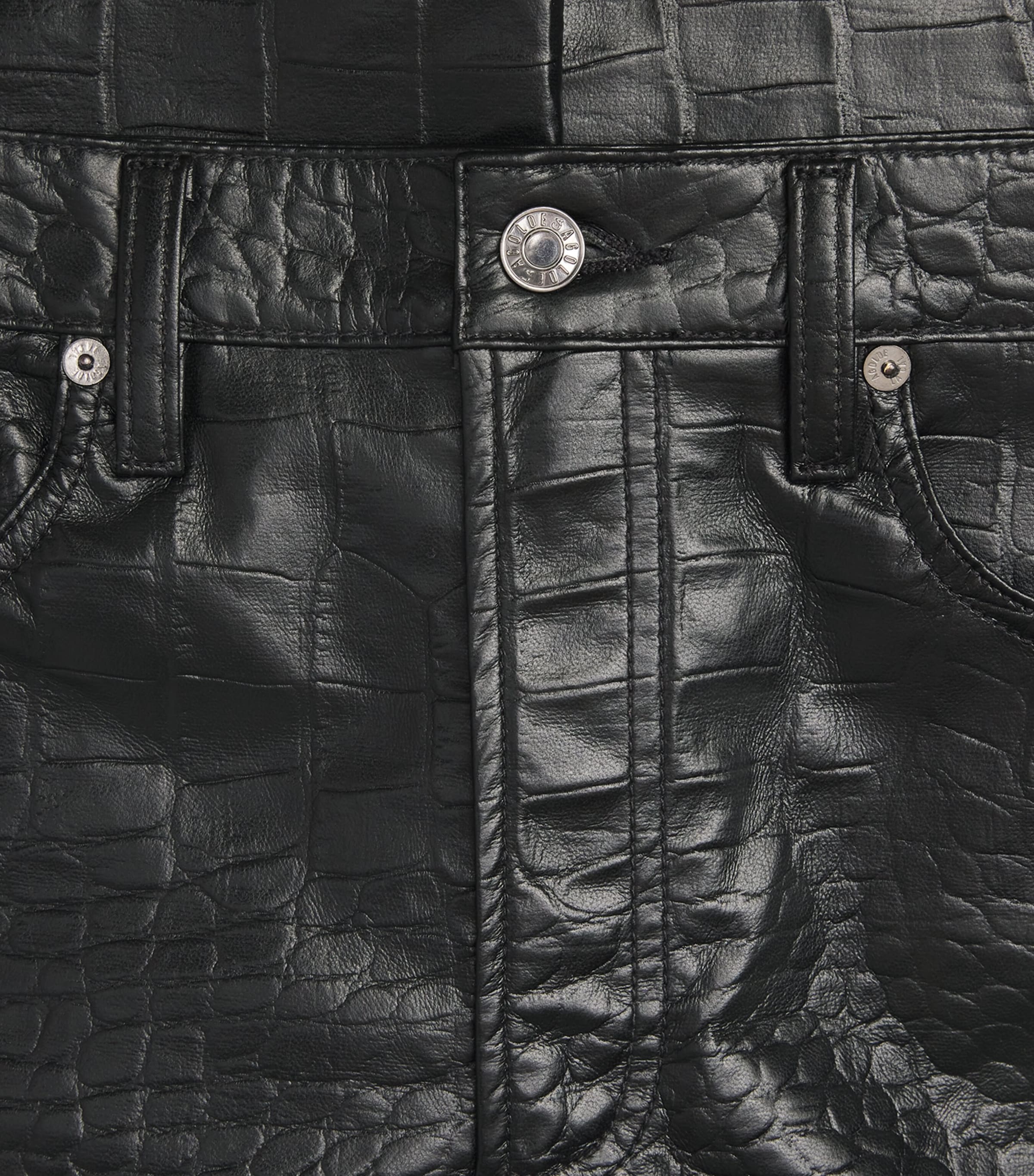 Leather Croc-Embossed Arc Wide-Leg Jeans CROC TEXTURED BLK Image 5