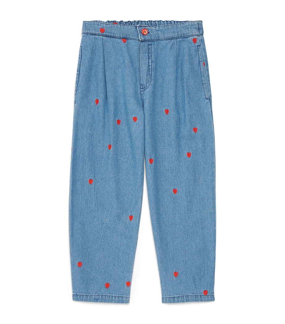 Mini Rodini Organic Cotton Embroidered Heart Jeans (3-11 Years) Blue Image 1