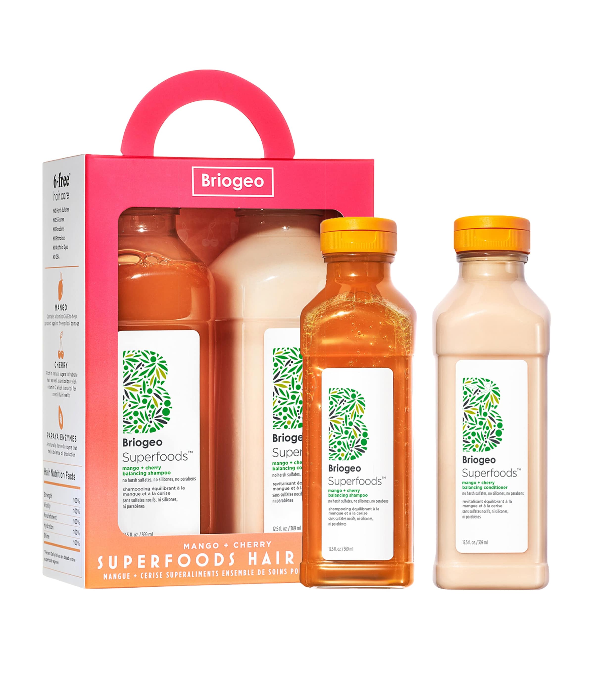 Briogeo Superfoods Mango + Cherry Balancing Shampoo + Conditioner Duo for Oil Control (2x369ml) | Haircare | Shampoo | Conditioner