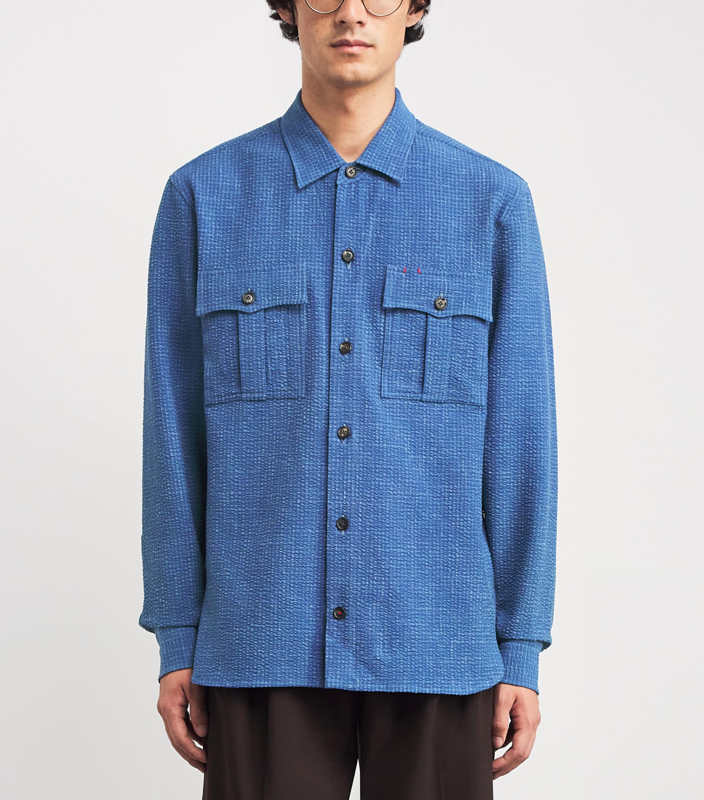 Wool-Silk-Linen Seersucker Overshirt 820 Image 3