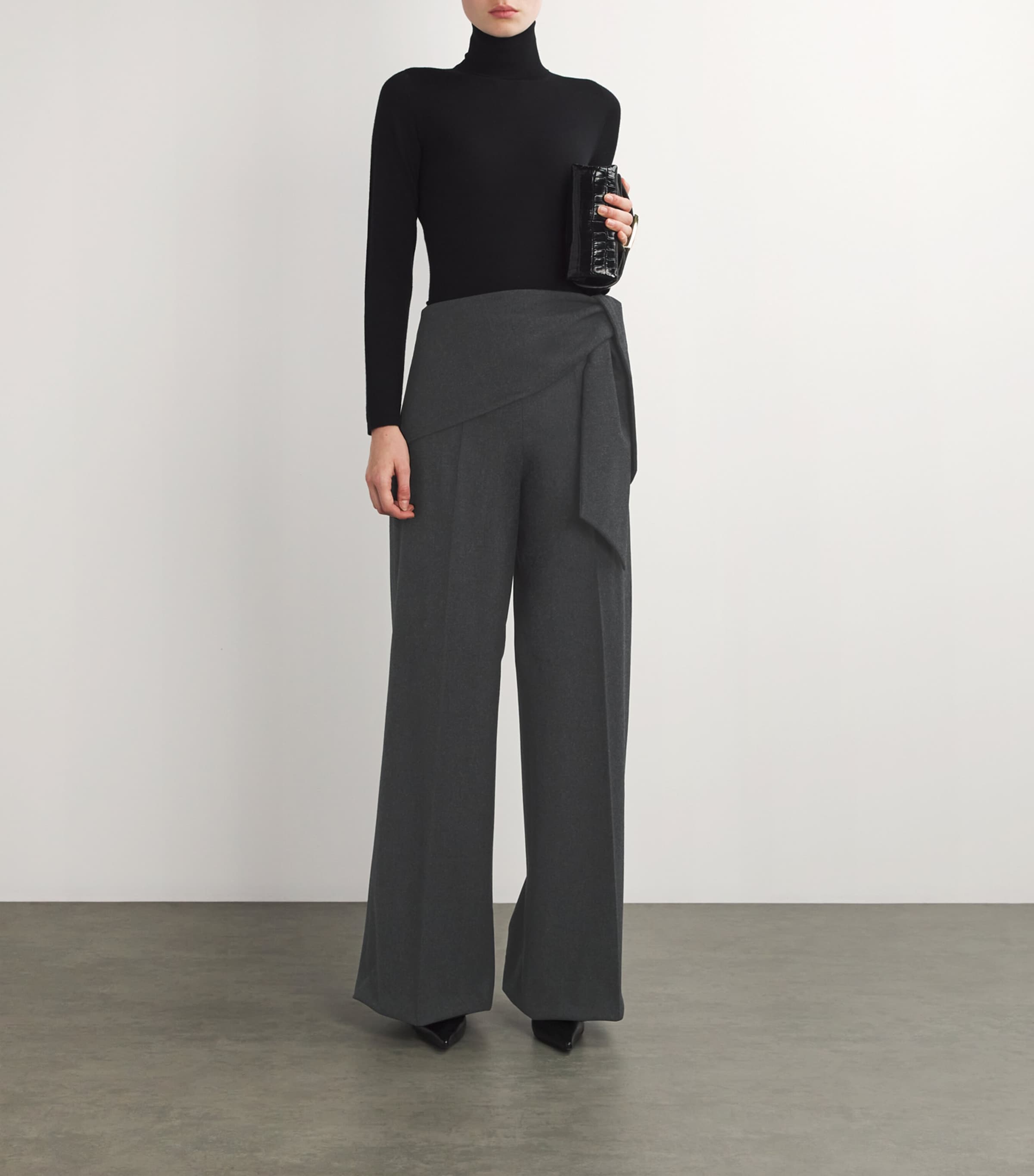 Stretch-Virgin Wool Wrap Trousers DARK GREY Image 2