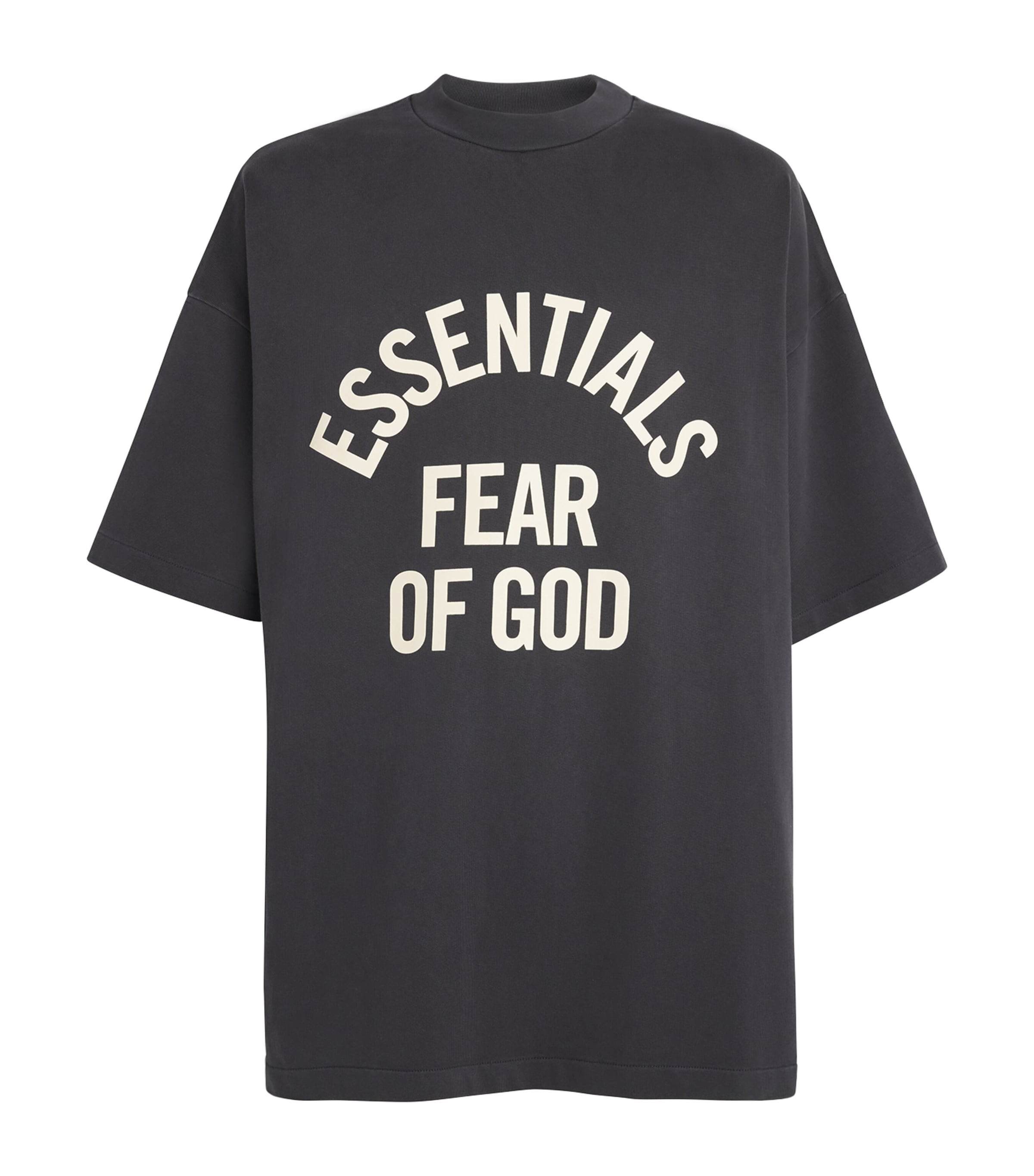FEAR OF GOD ESSENTIALS Mens Oversized Logo Campus T-Shirt Faded Black Image 1