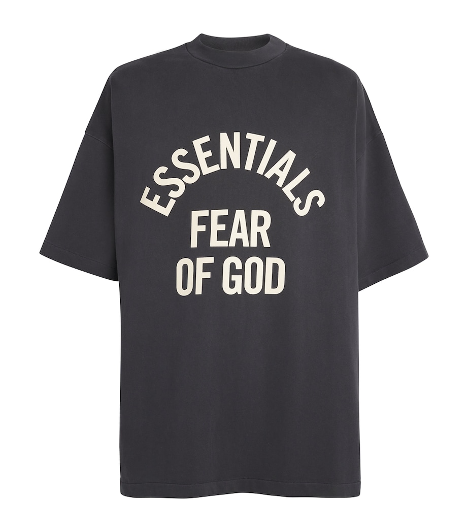 FEAR OF GOD ESSENTIALS Mens Oversized Logo Campus T-Shirt Faded Black Image 1