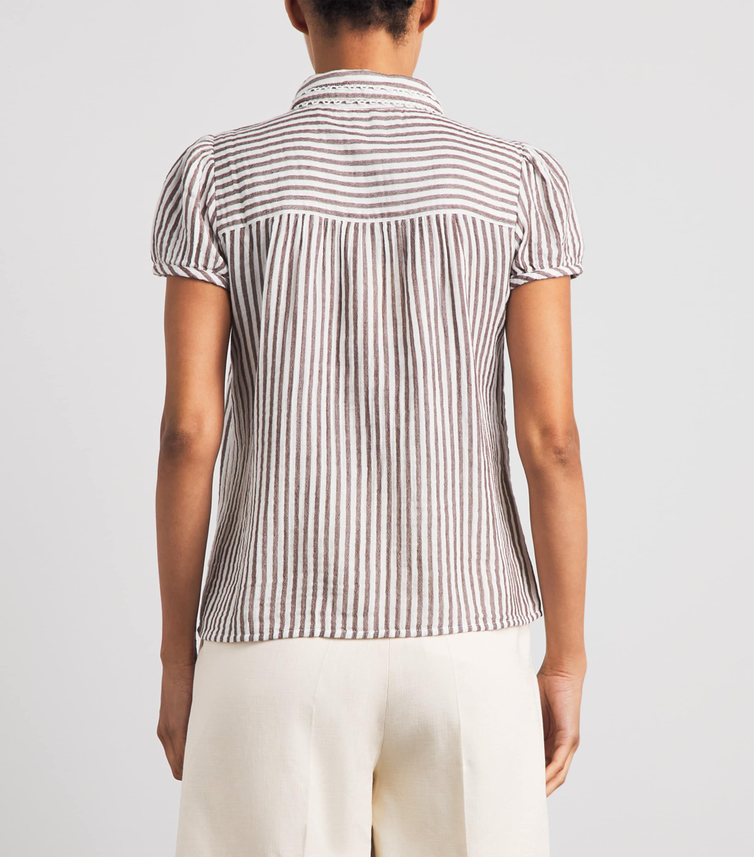 ME+EM Womens Embroidered Stripe Shirt Soft White/pecan Image 5