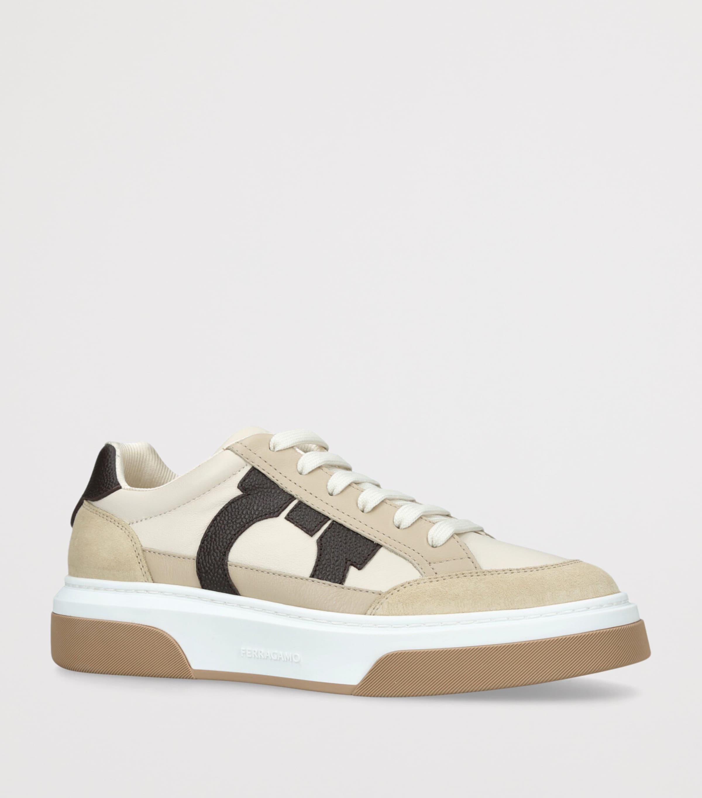 Salvatore Ferragamo Low-Top Gancini Sneakers Beige Comb Image 3