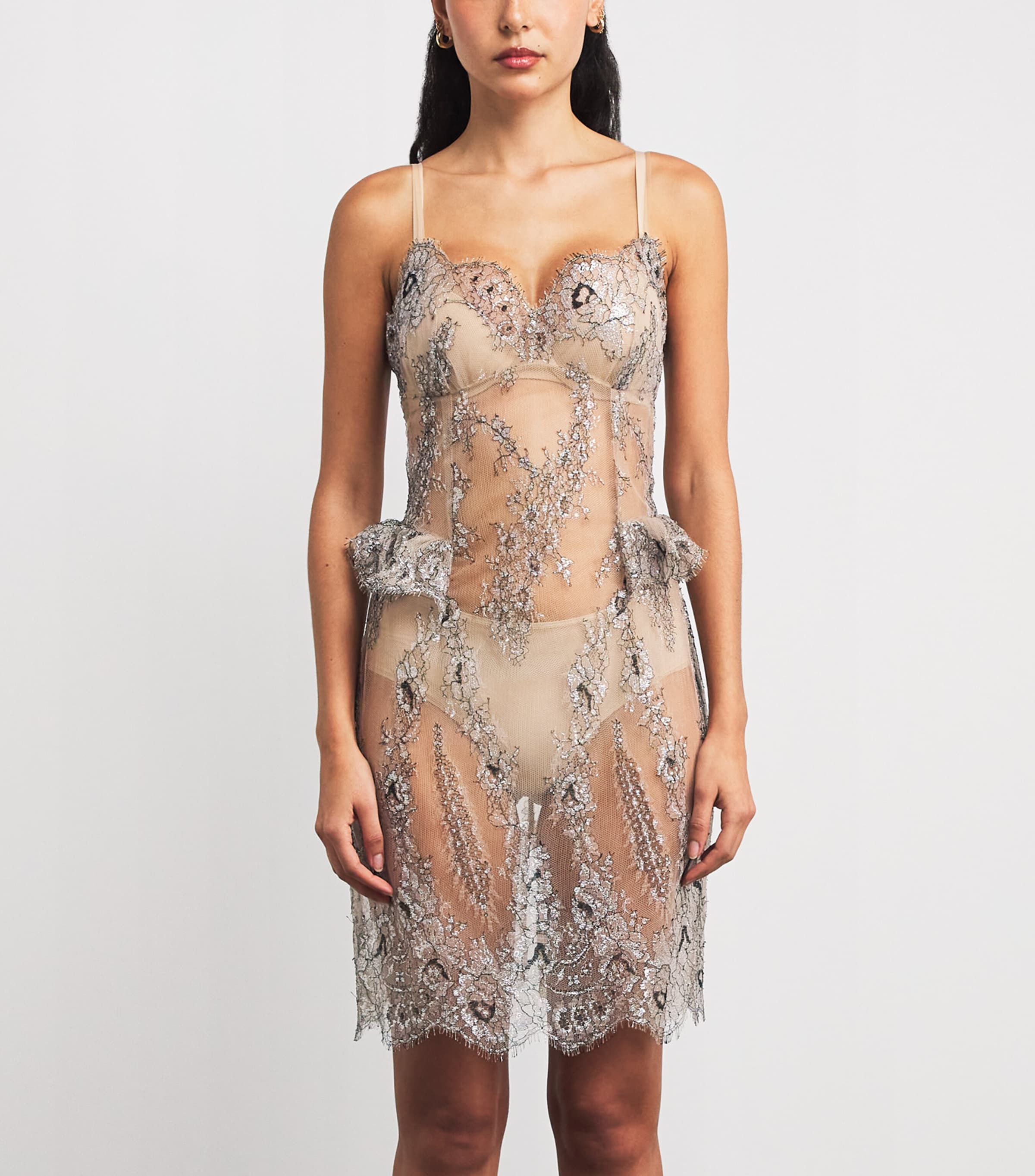 Embroidered Mini Nightdress NUDE/SILVER/BLACK Image 3