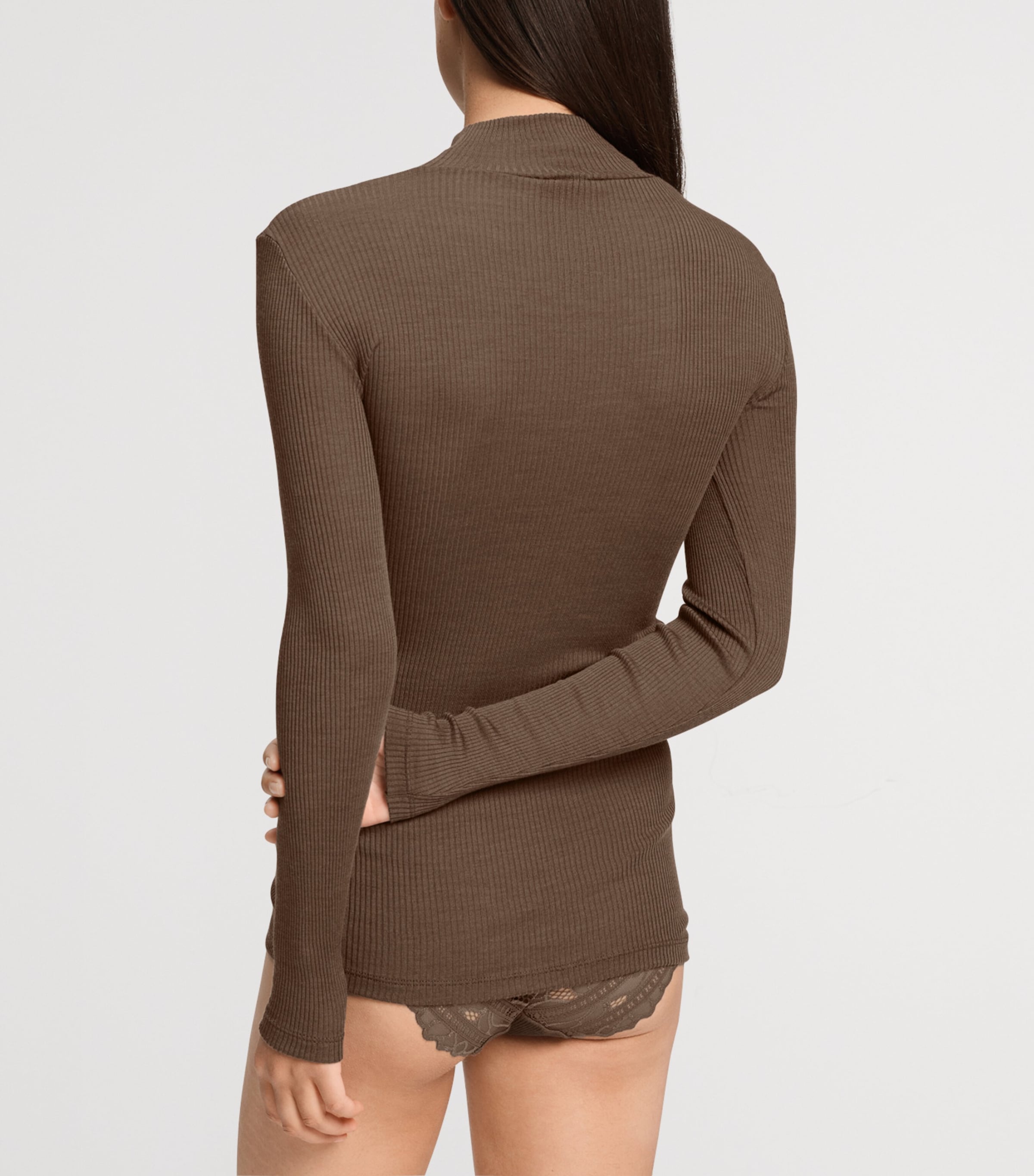 Hanro Womens Wool-Silk Funnel-Neck Top Natural Teak Image 5