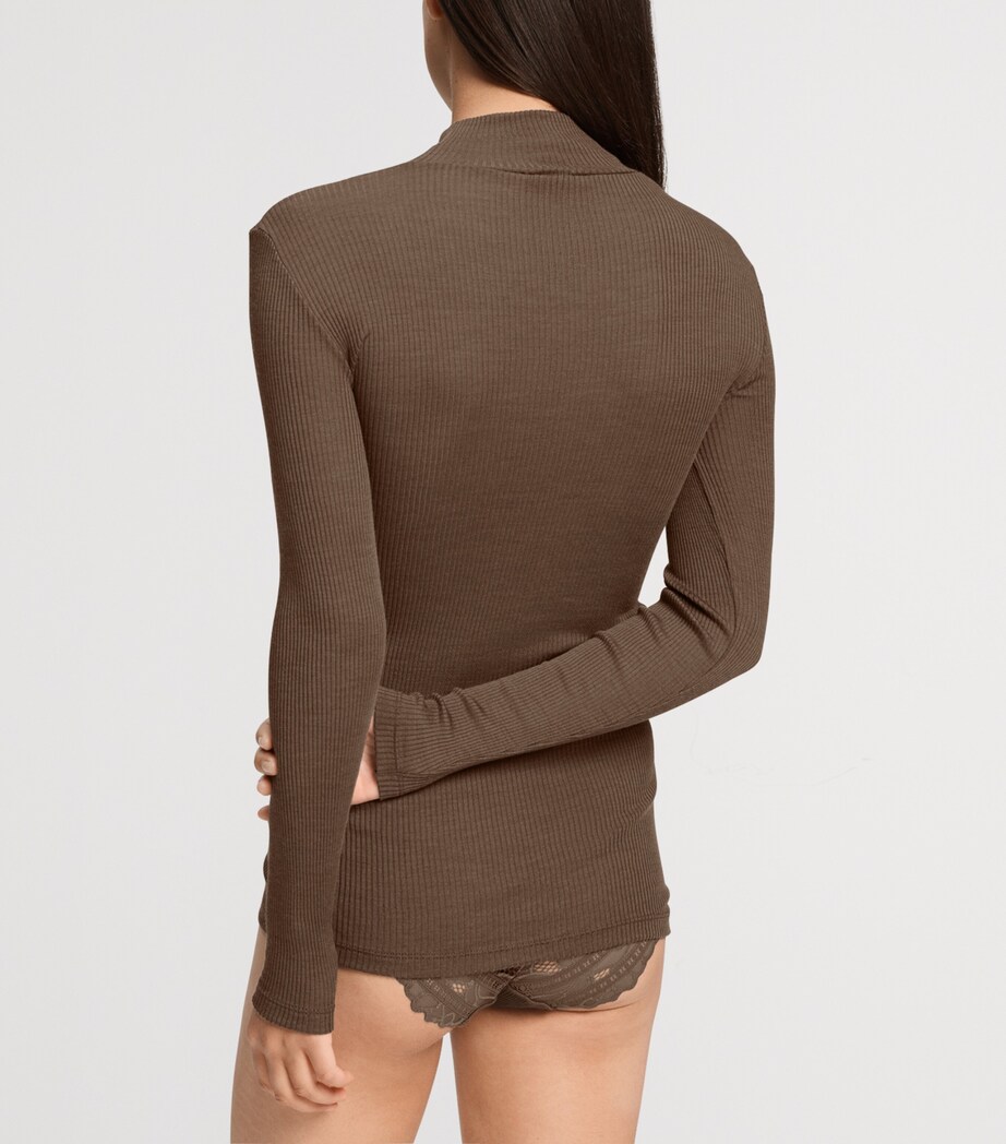 Hanro Womens Wool-Silk Funnel-Neck Top Natural Teak Image 5