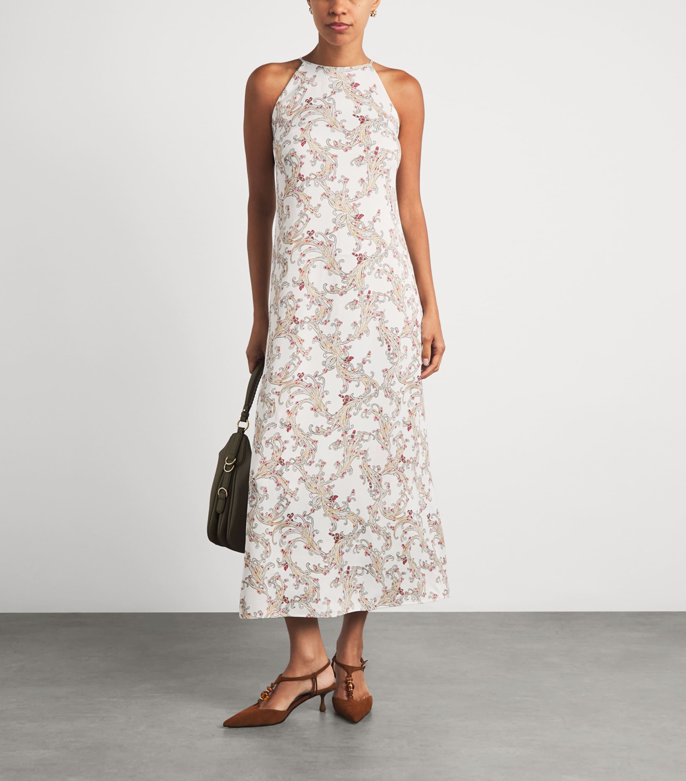 ME+EM Womens Crepe Halterneck Maxi Dress Light Cream/multi Image 2