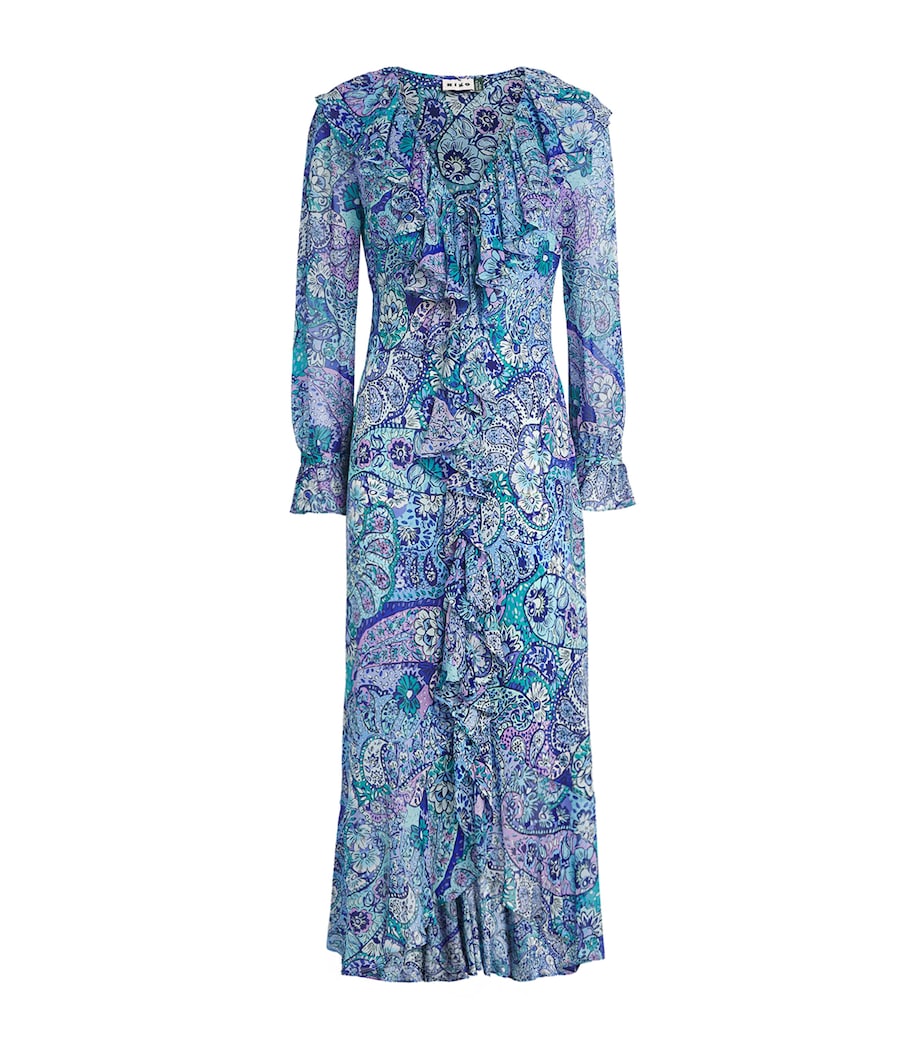Rixo Womens Silk Gracye Midi Dress Paisley Floral Blue Image 1