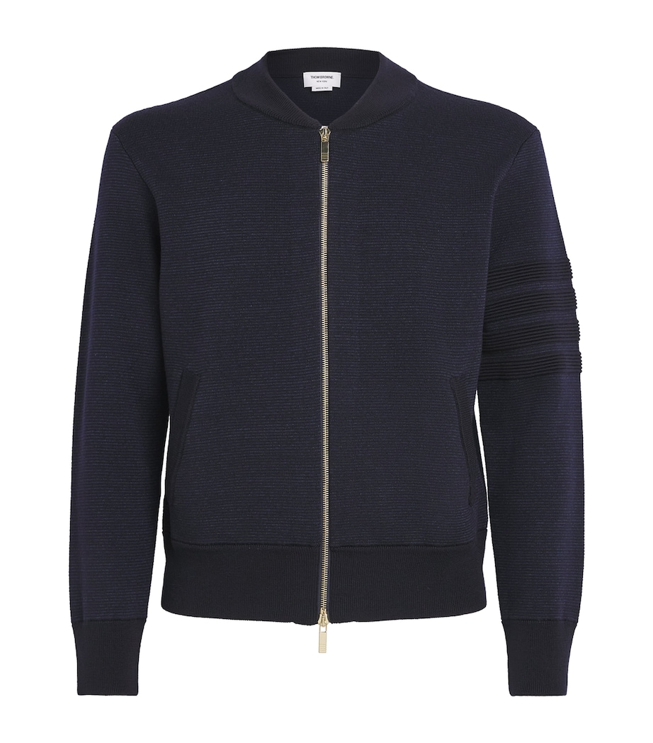 Thom Browne Mens Virgin Wool-Blend Bomber Jacket Navy Image 1