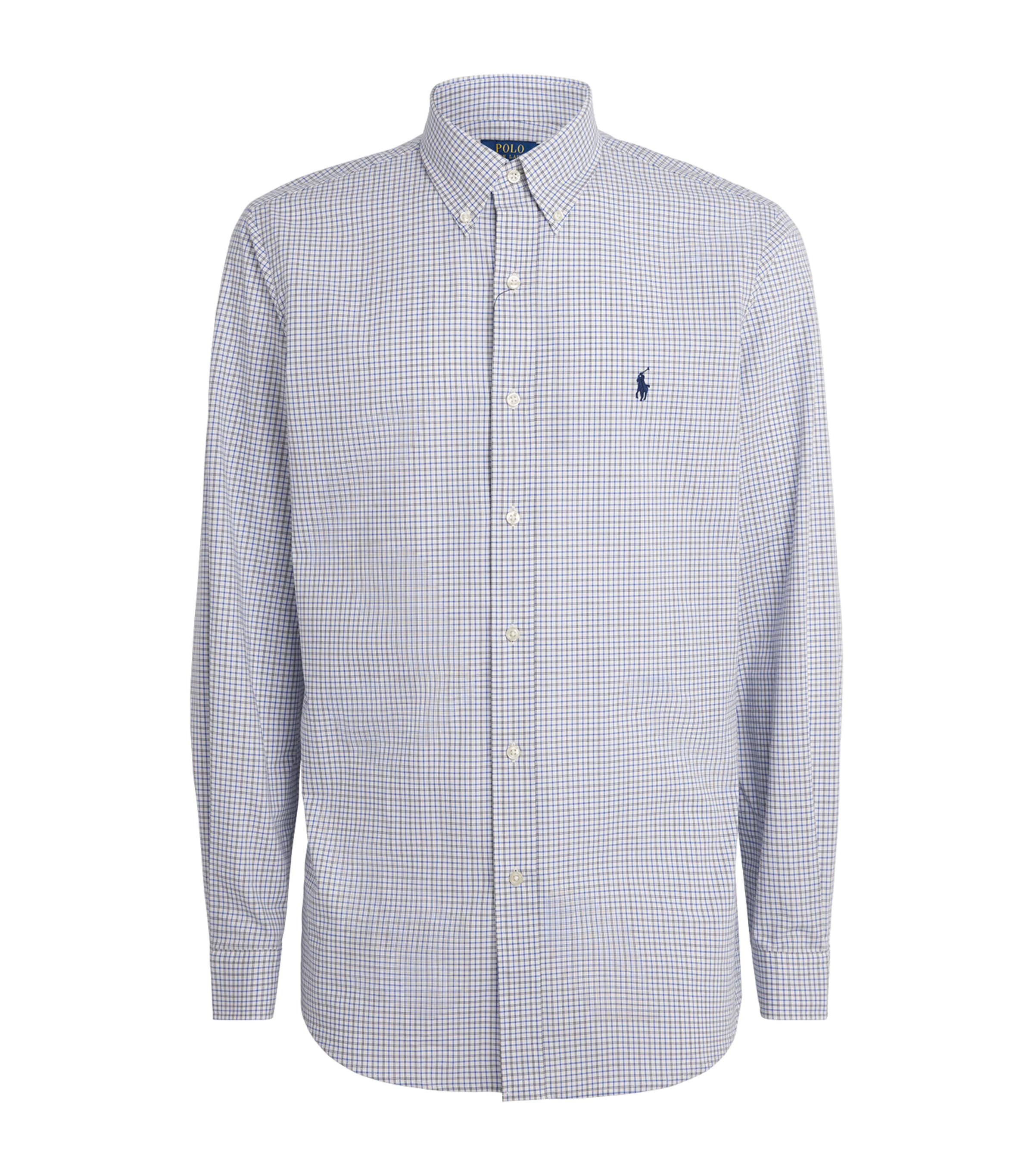 Polo Ralph Lauren Mens Stretch-Cotton Custom-Fit Check Shirt White Blue Mlt Image 1