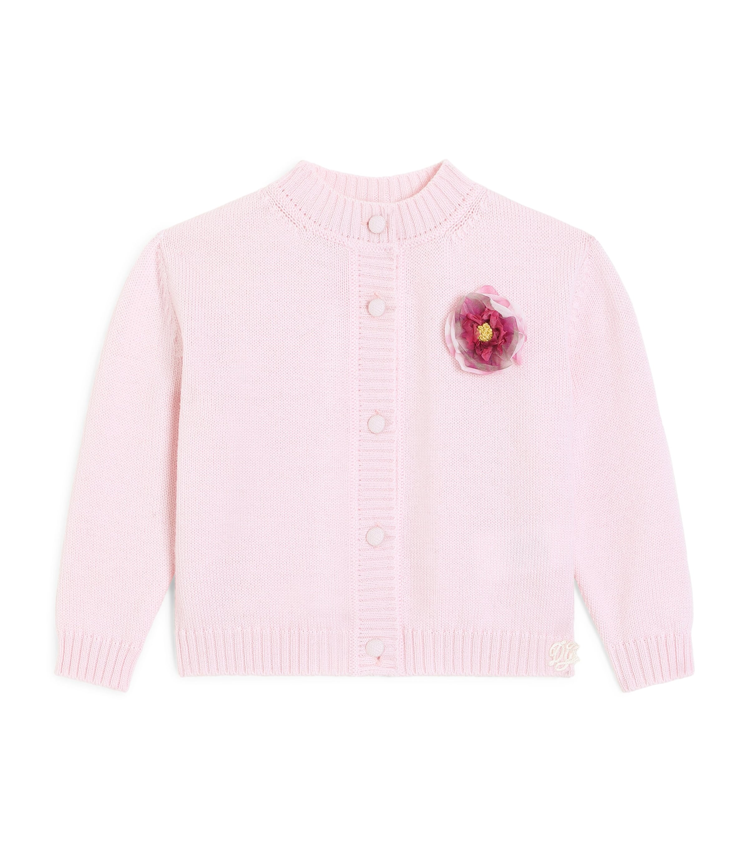 Dolce&Gabbana Kids Virgin Wool Flower Brooch Cardigan (3-30 Months)