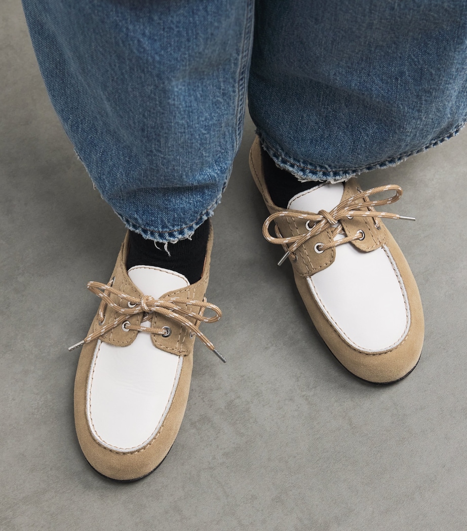 Suede Two-Tone Boat Shoes BEIGE Image 2