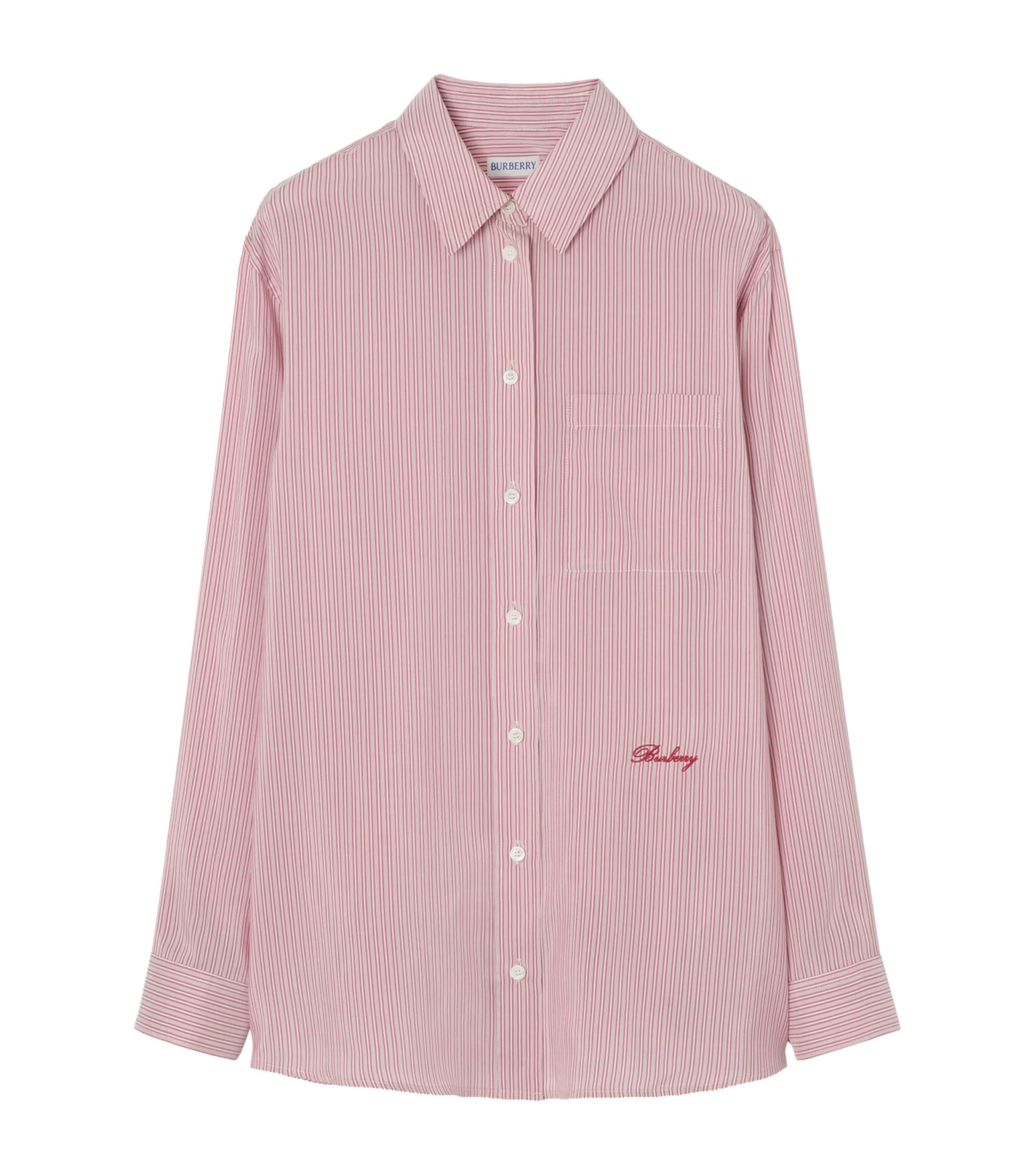 Burberry Womens Silk Stripe Relaxed Shirt Chalk Whtrhubarb Pk Image 1
