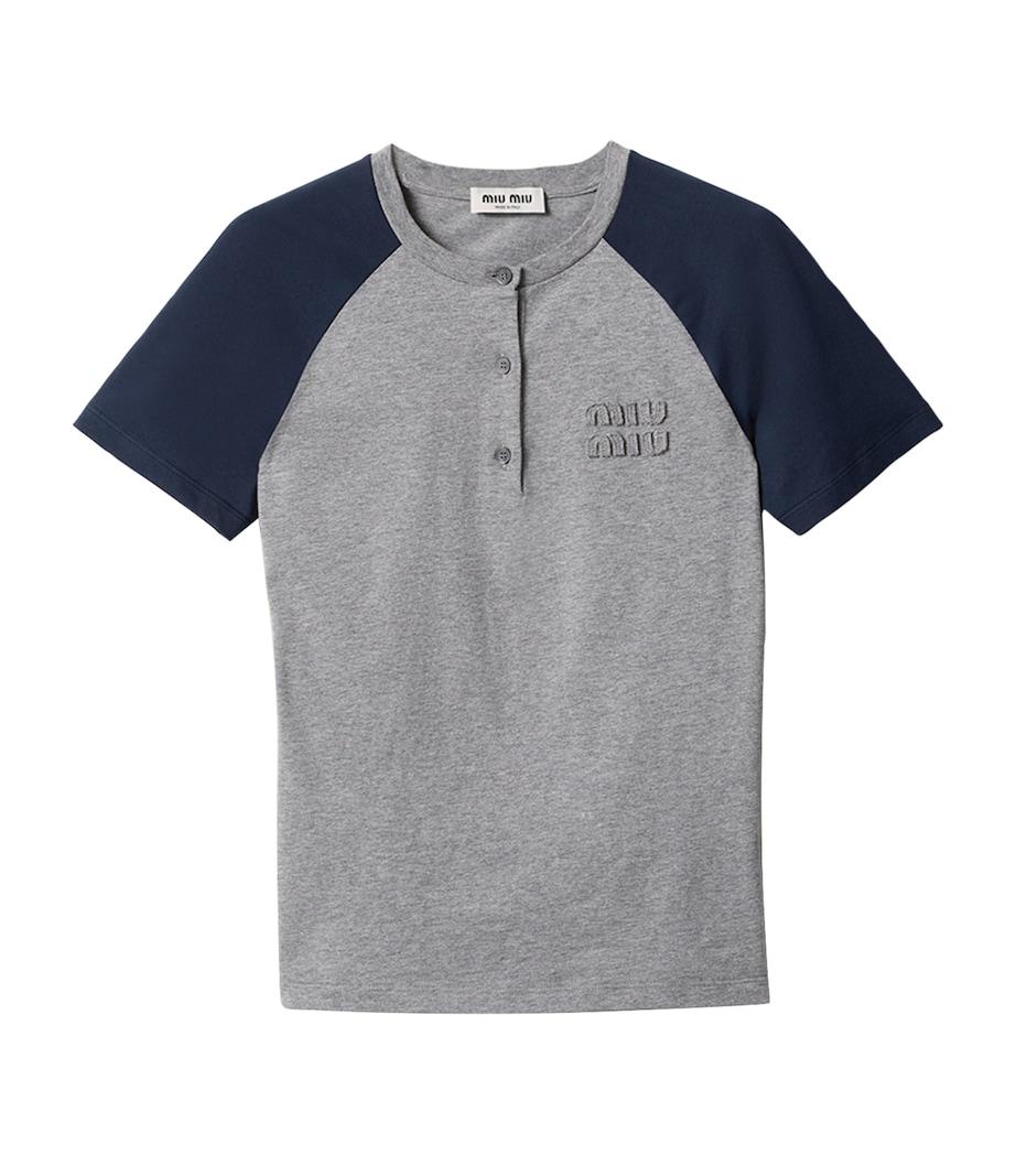 Miu Miu Womens Cotton Jersey Henley T-Shirt Image 1
