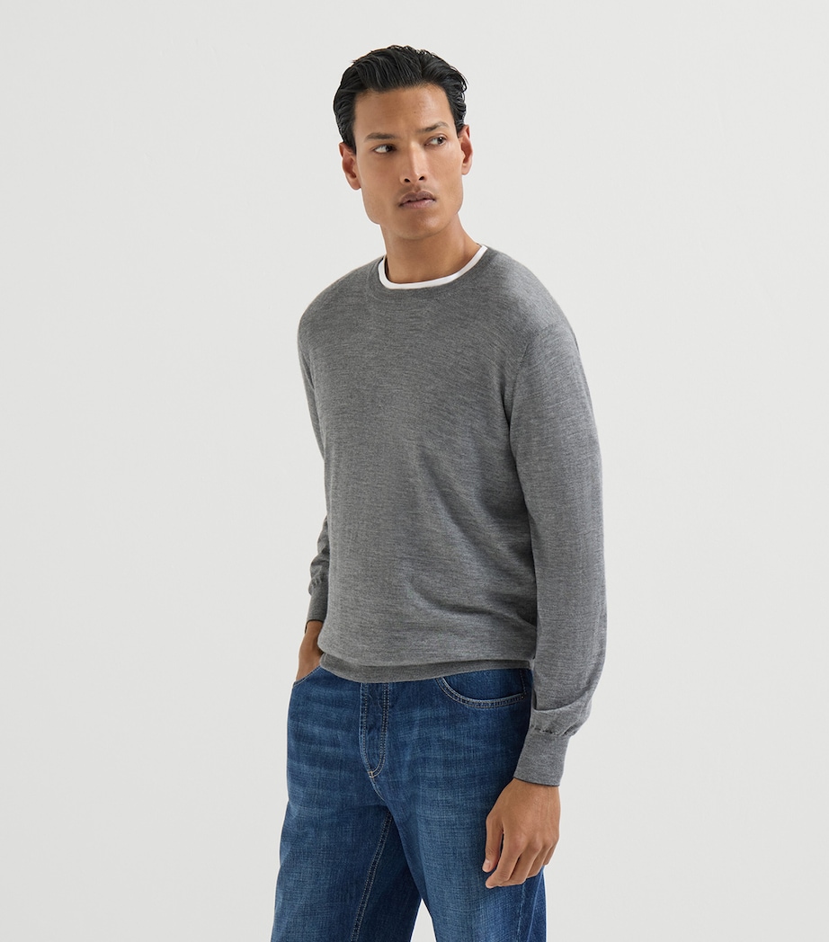 Brunello Cucinelli Mens Cashmere-Silk Crew-Neck Sweater Image 3