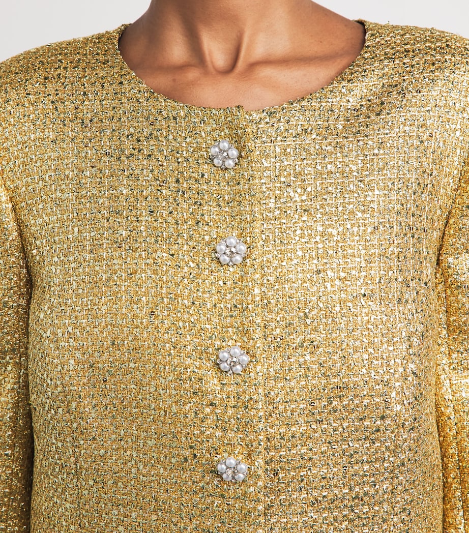 Carolina Herrera Womens Metallic Cropped Collarless Jacket Gold Image 3